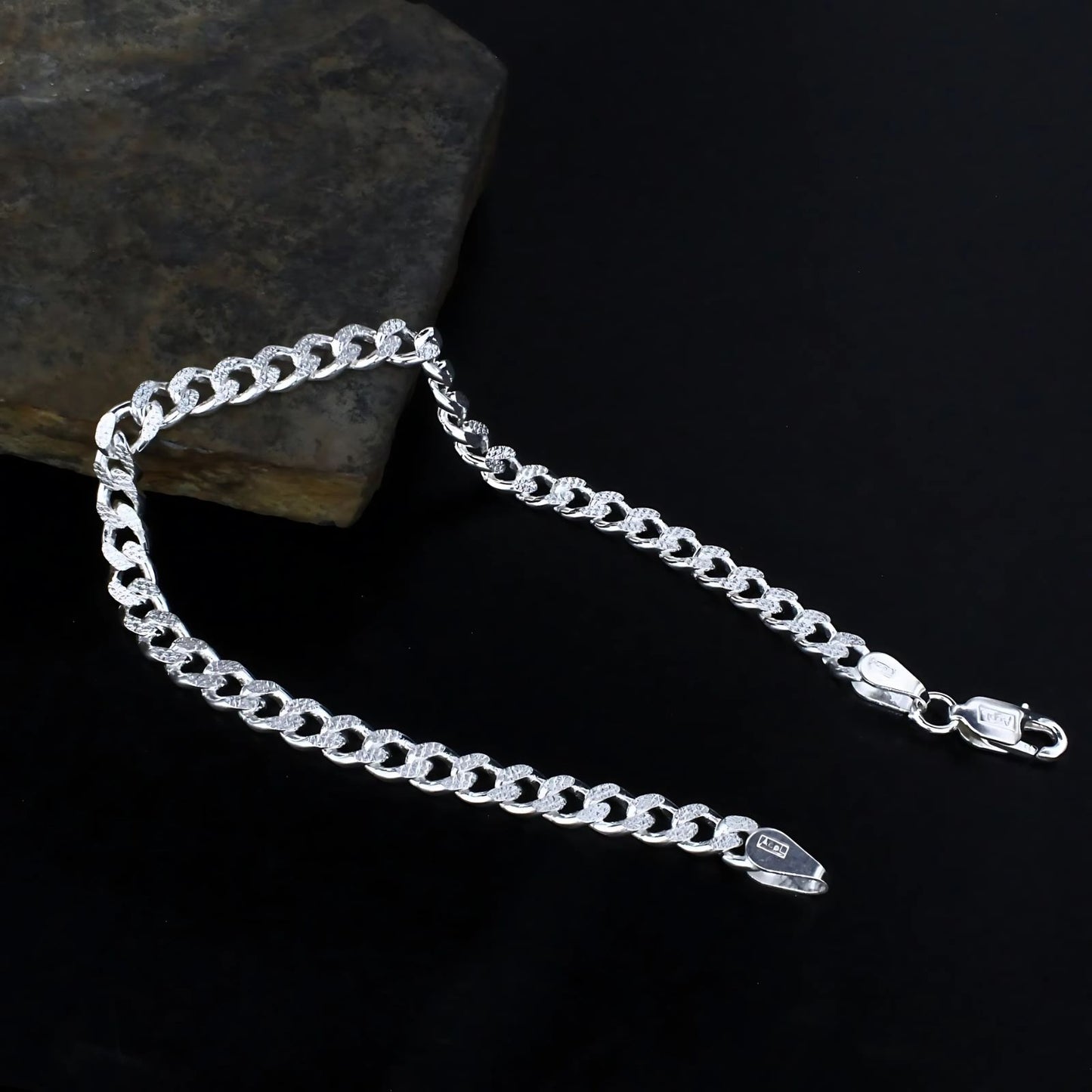 925 Sterling Silver cuban link Men's Chain Bracelet 8.5"