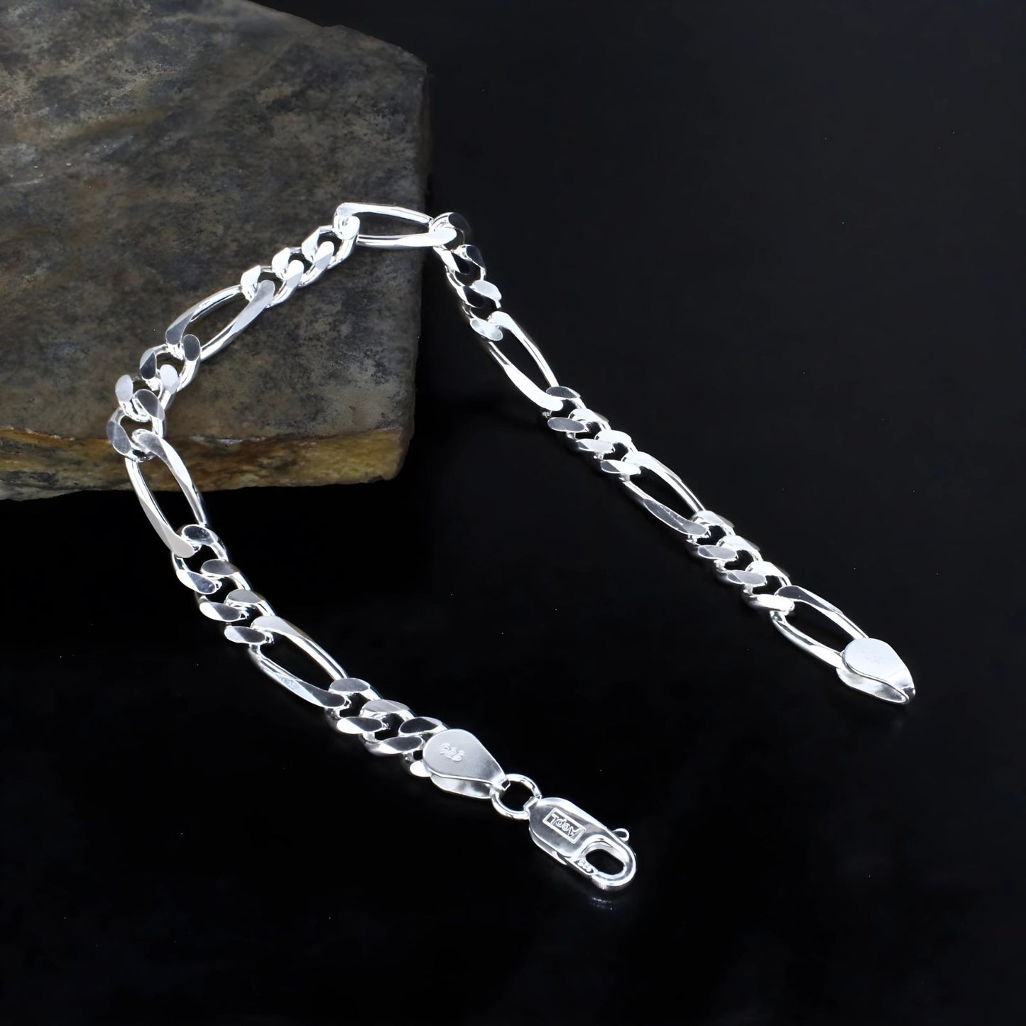925 Sterling Silver daily wear Men's figaro Chain Bracelet 8.5"