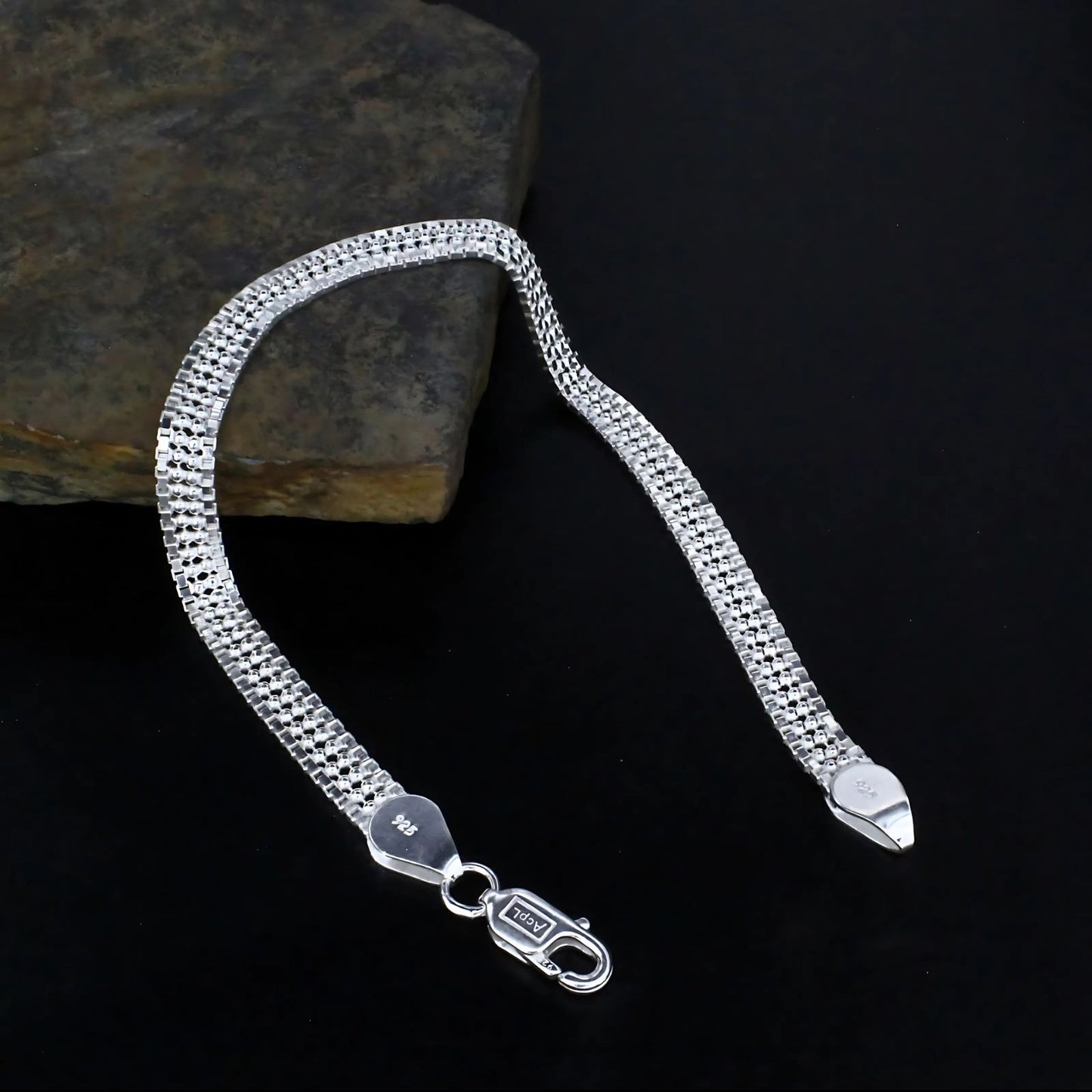 925 Sterling Silver elegant flat design Men's Chain Bracelet 8.5"