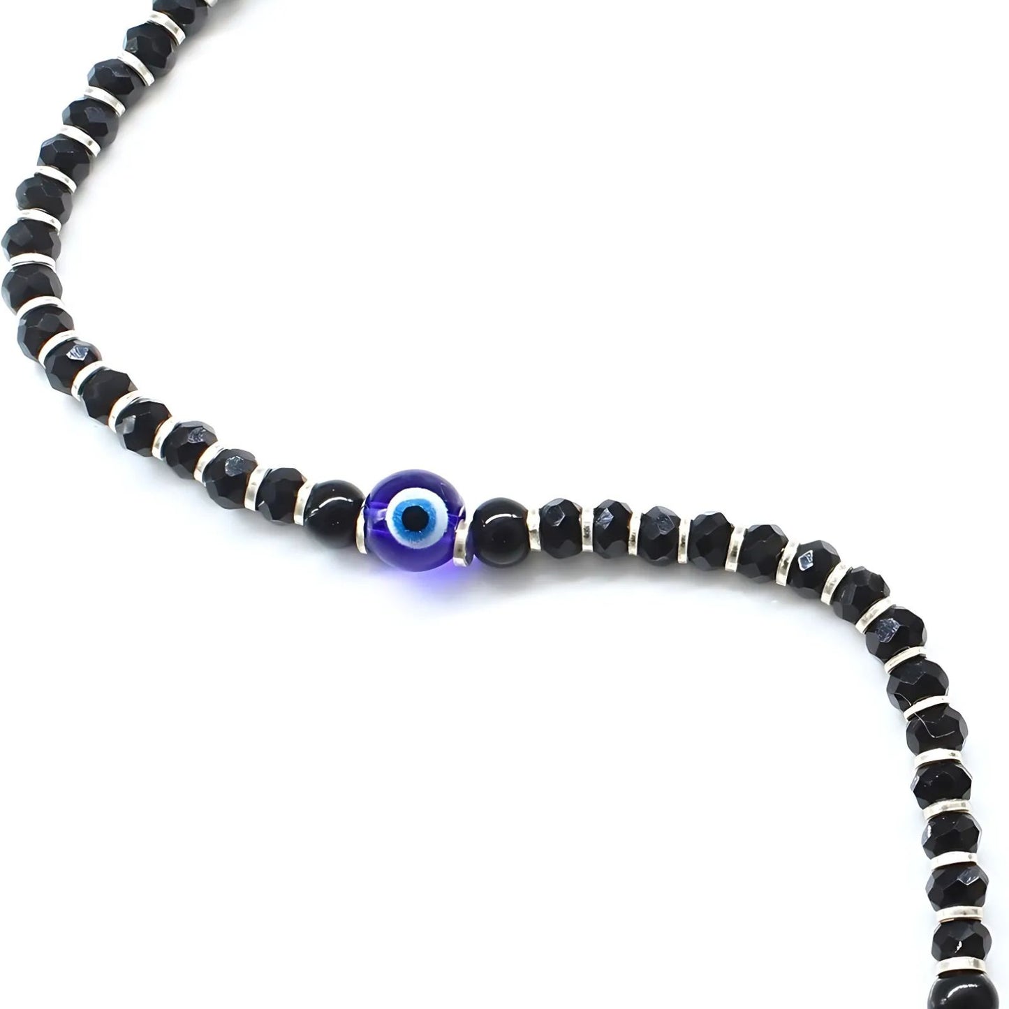 Real Silver Nazariya with Evil Eye Black Blue Eye Kids Bracelet 5.2"