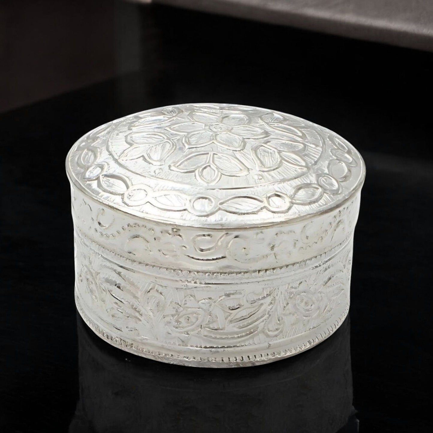 Real Silver Honey Container Round Dibbi for Red Book Remedy