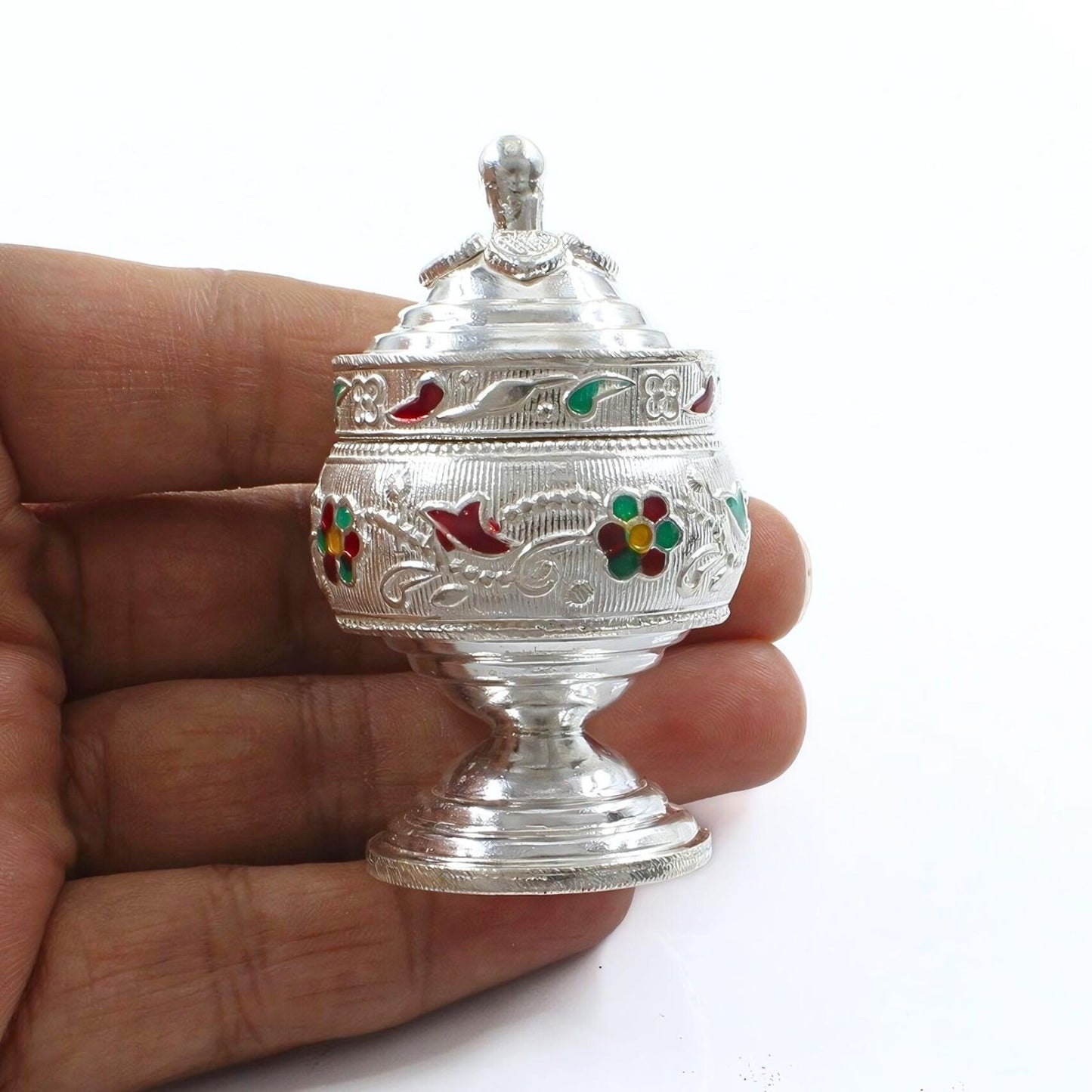 Real Silver Honey Container Enamel Dibbi for Red Book Remedy