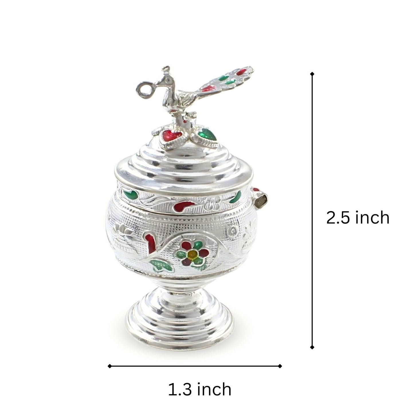 Real Silver Honey Container Enamel peacock design Dibbi for Red Book Remedy
