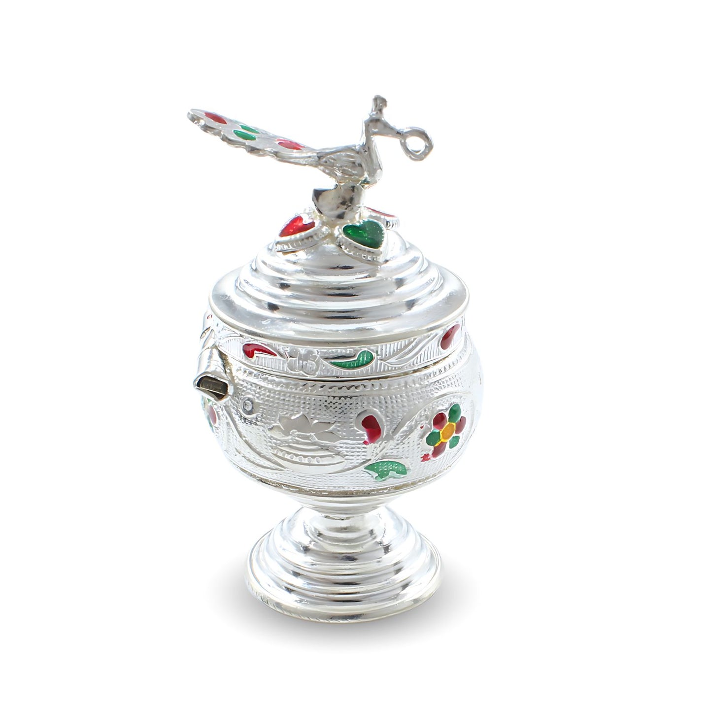 Real Silver Honey Container Enamel peacock design Dibbi for Red Book Remedy
