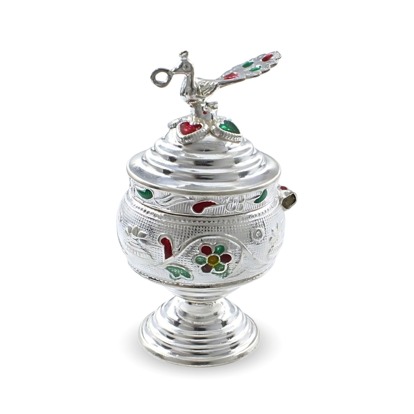 Real Silver Honey Container Enamel peacock design Dibbi for Red Book Remedy