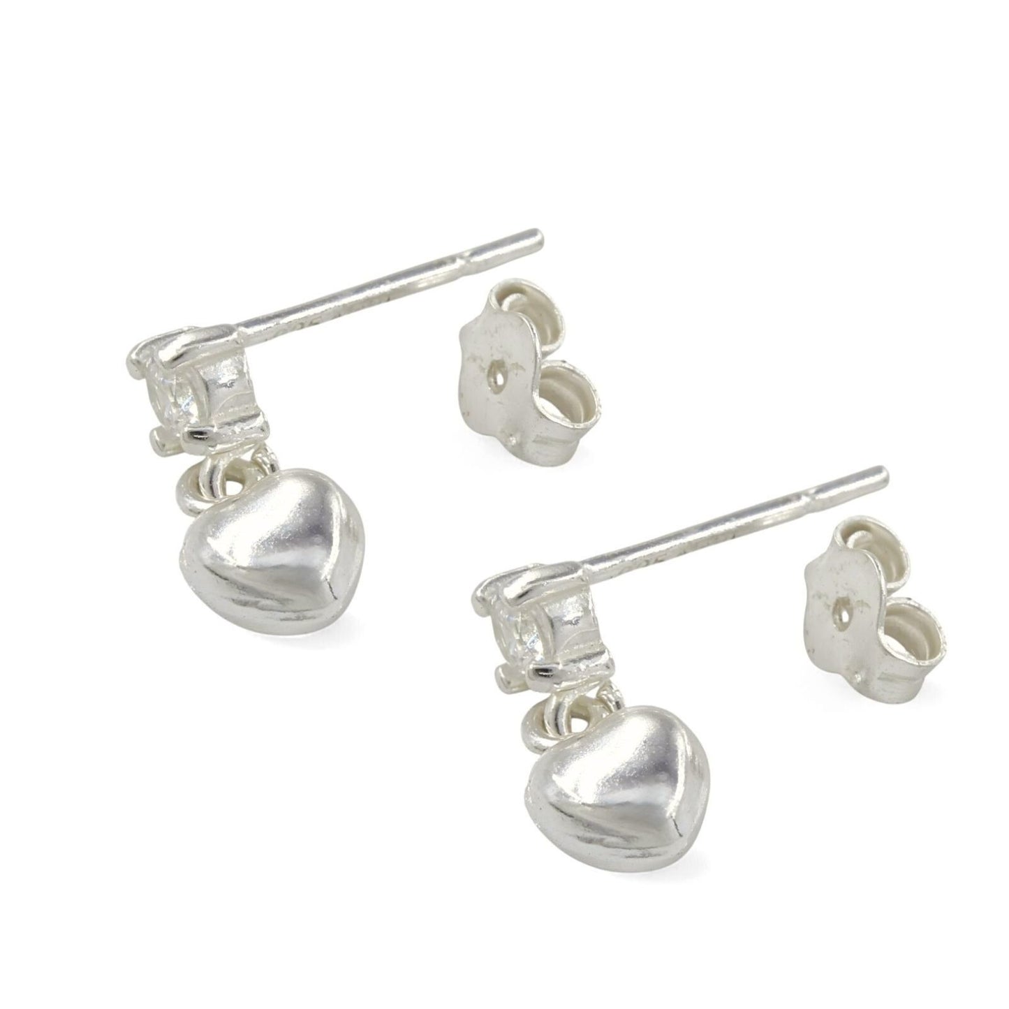 Divine 925 Real Sterling Silver White CZ girlish Plain Heart Drop stud Earrings - Pair