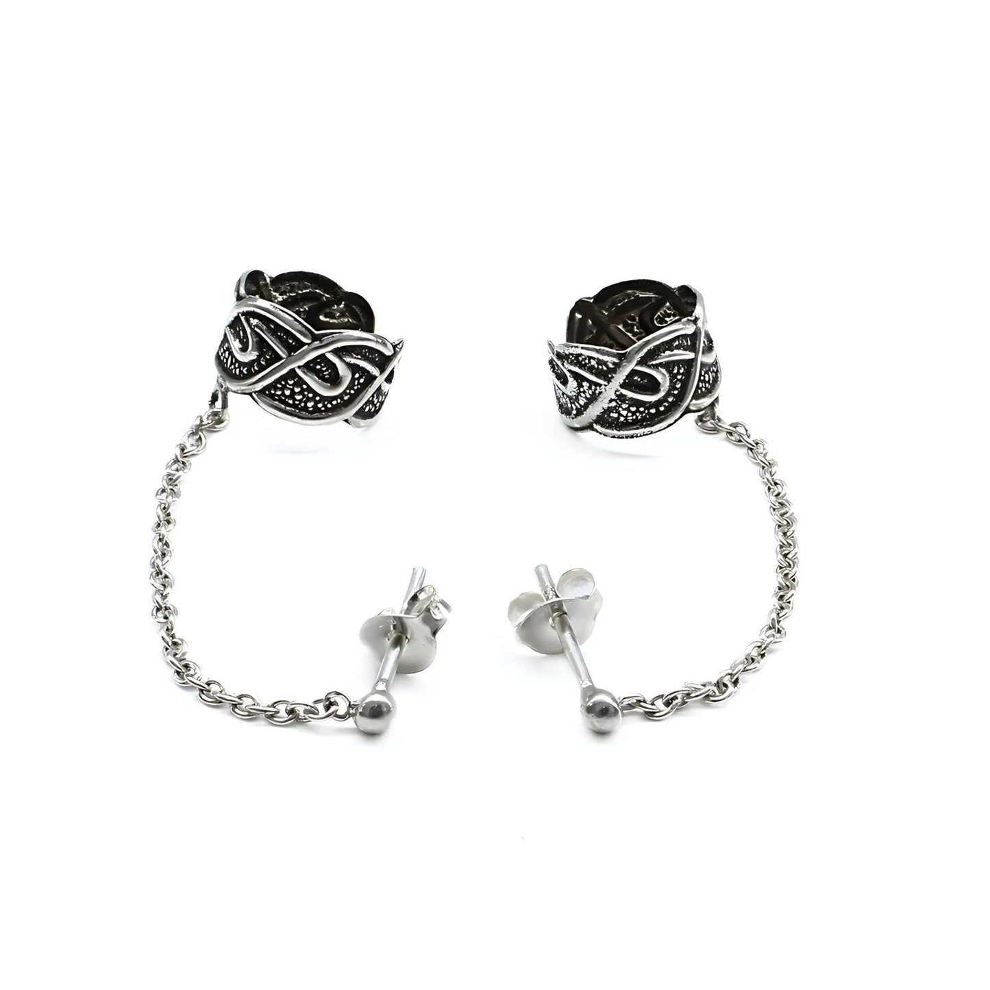 Real Silver Women Oxidized Chain Ear Cuff Earrings