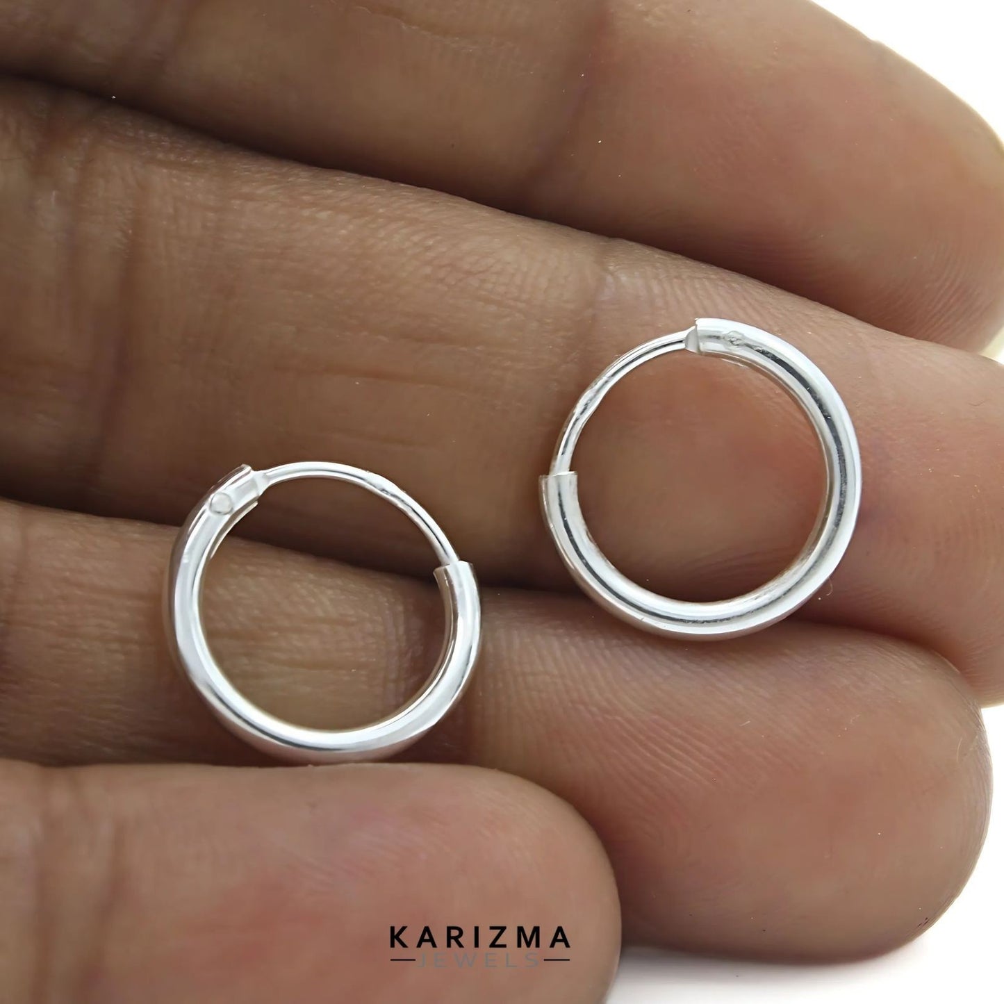 Real Sterling Silver plain ring Earrings Small hinged Hoop for Girls - Pair