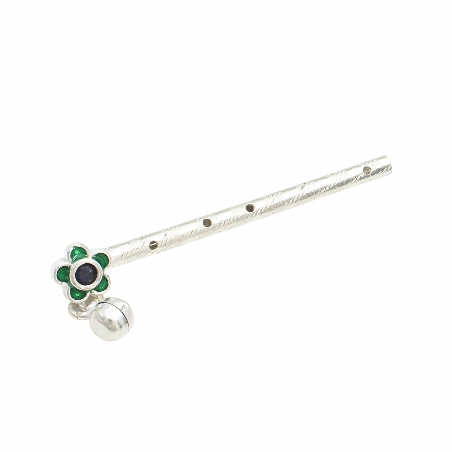 Divine Real Silver Flower Flute for Krishna Pooja
