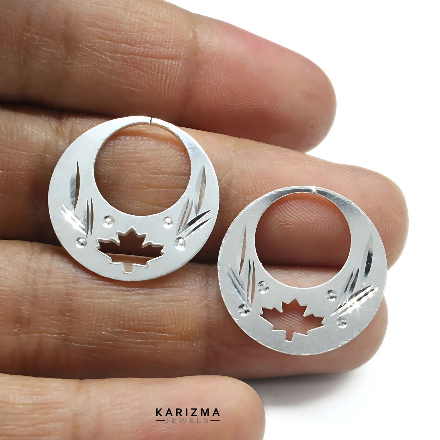 Real Sterling Silver Excellent Round Moon Shaped Nattiyan (Nanti) earring for Men