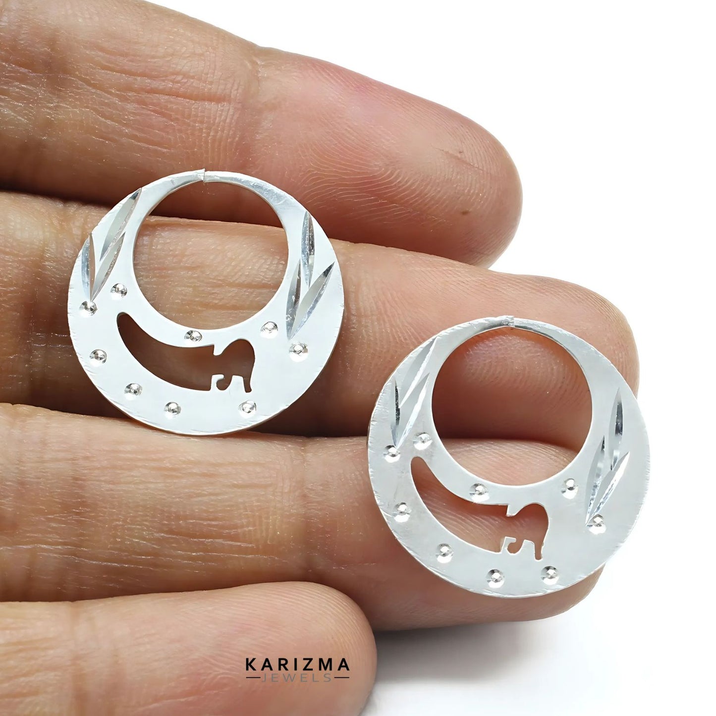 Unique trendy Real Sterling Silver Round Moon Shaped Nattiyan (Nanti) earring for Men
