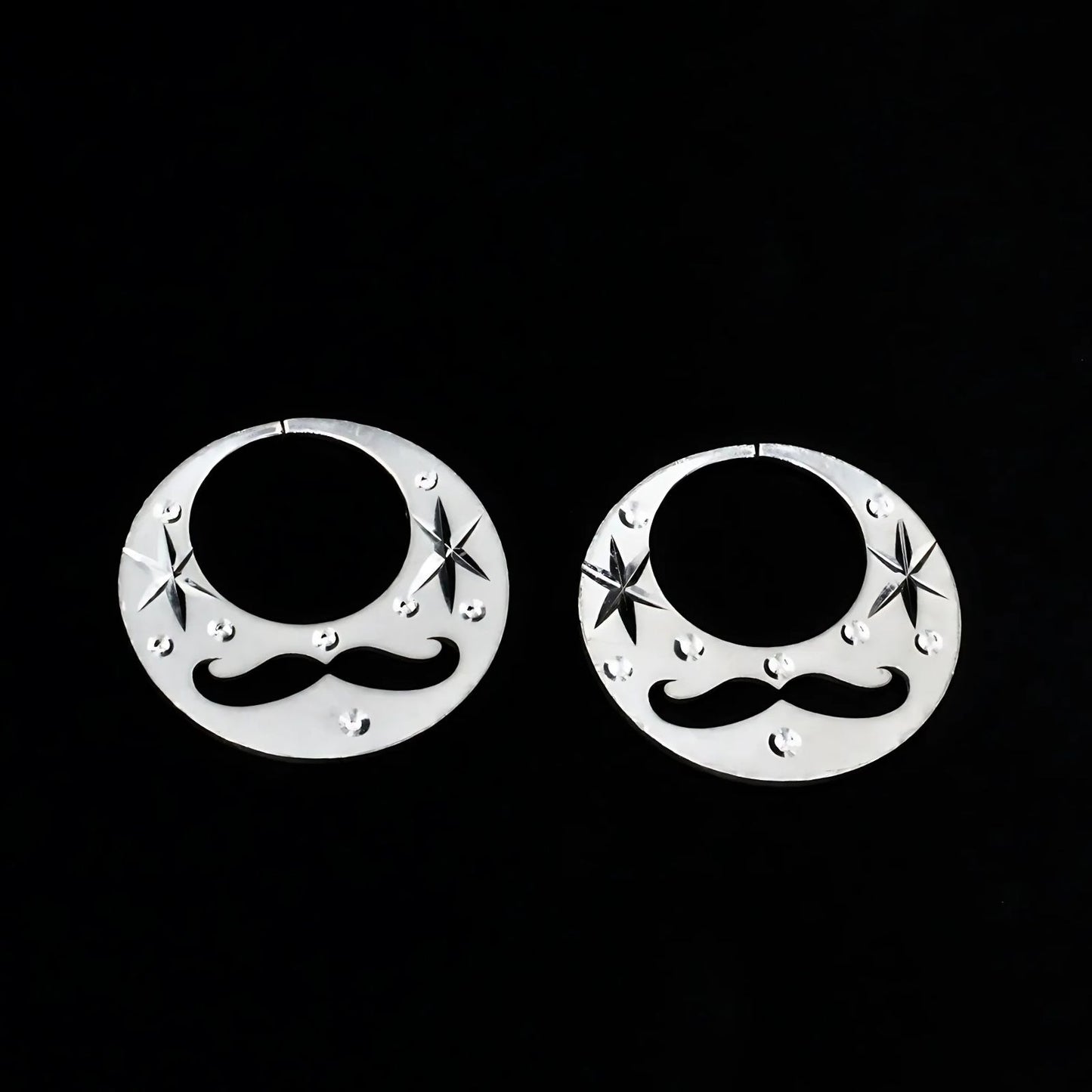 Real Sterling Silver Round stylish Moon Shaped MOUSTACHE Nattiyan (Nanti) earring for Men