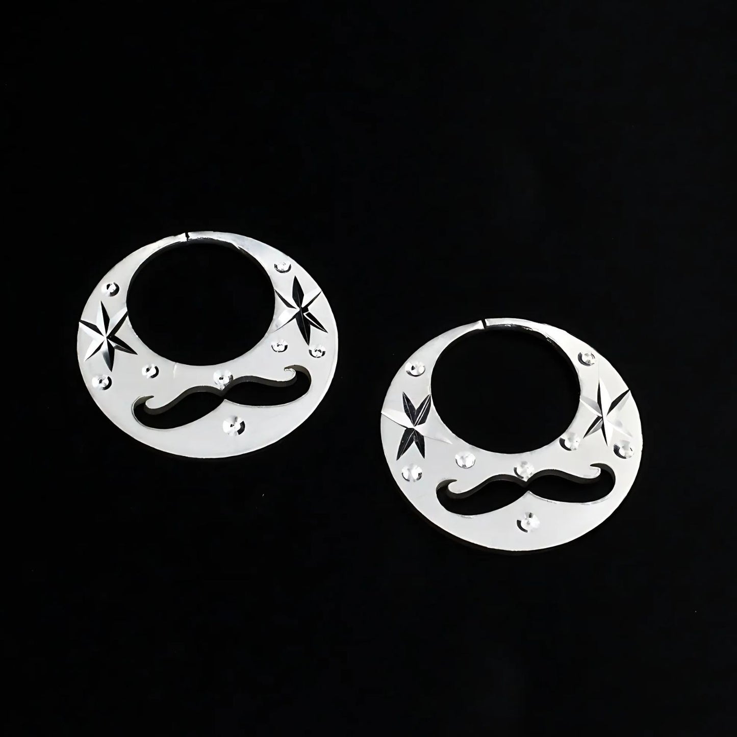 Real Sterling Silver Round stylish Moon Shaped MOUSTACHE Nattiyan (Nanti) earring for Men