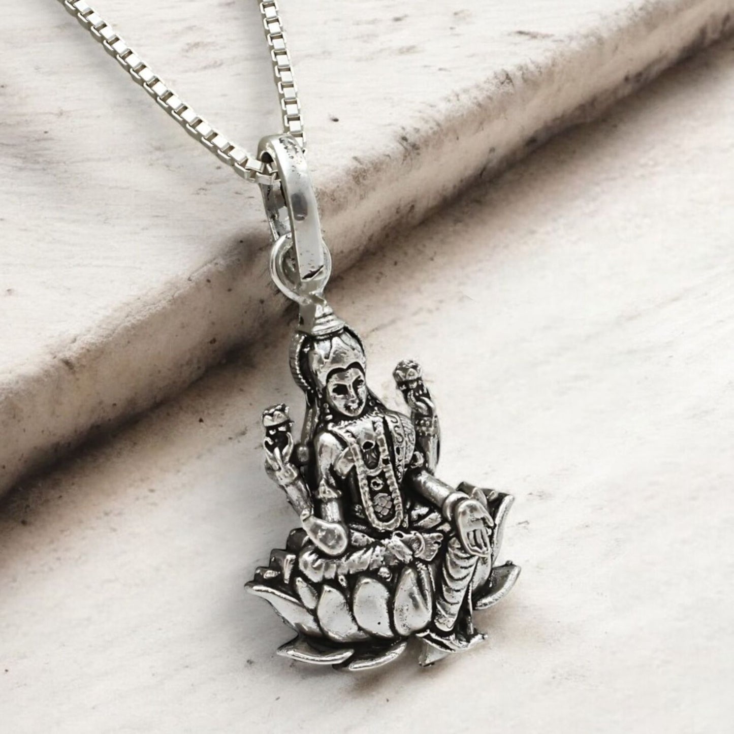 925 Real Sterling Silver Goddess Lakshmi Pendant