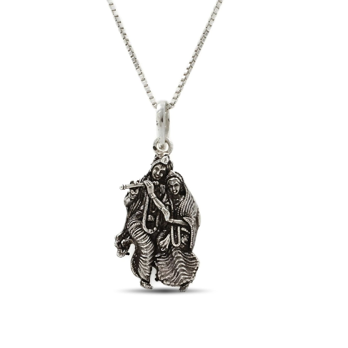 925 Real Sterling Silver Divine Radha Krishna Pendant