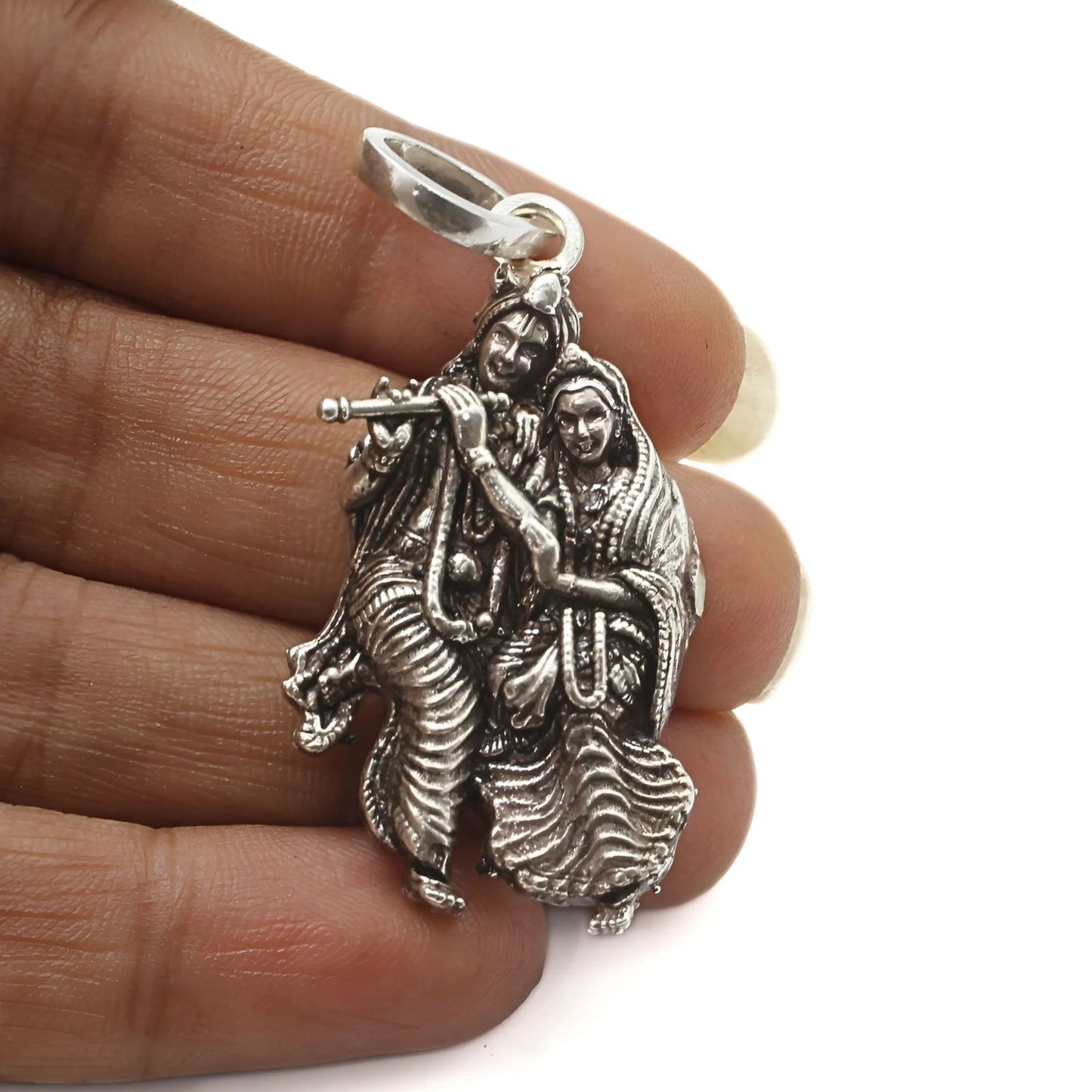 925 Real Sterling Silver Divine Radha Krishna Pendant
