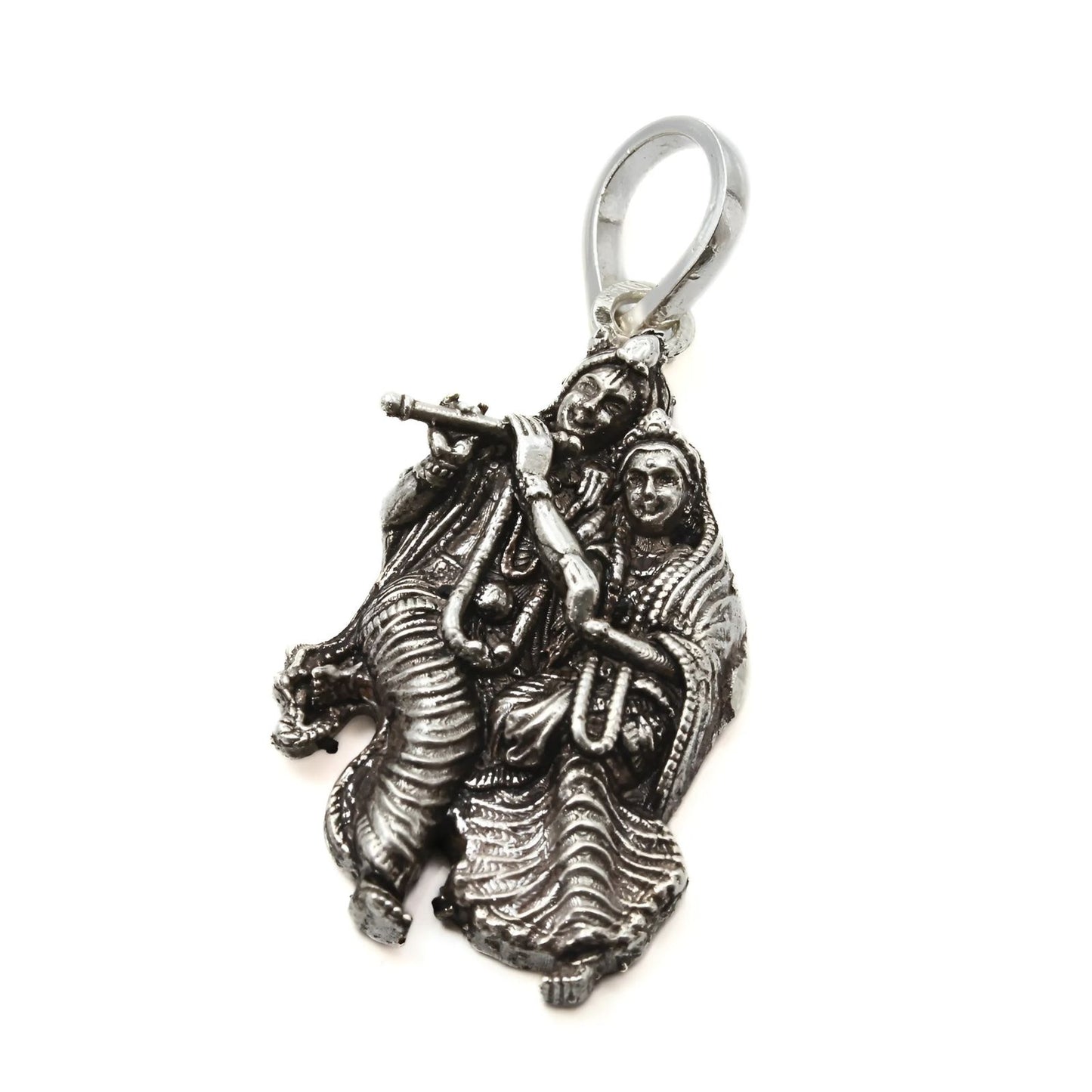 925 Real Sterling Silver Divine Radha Krishna Pendant