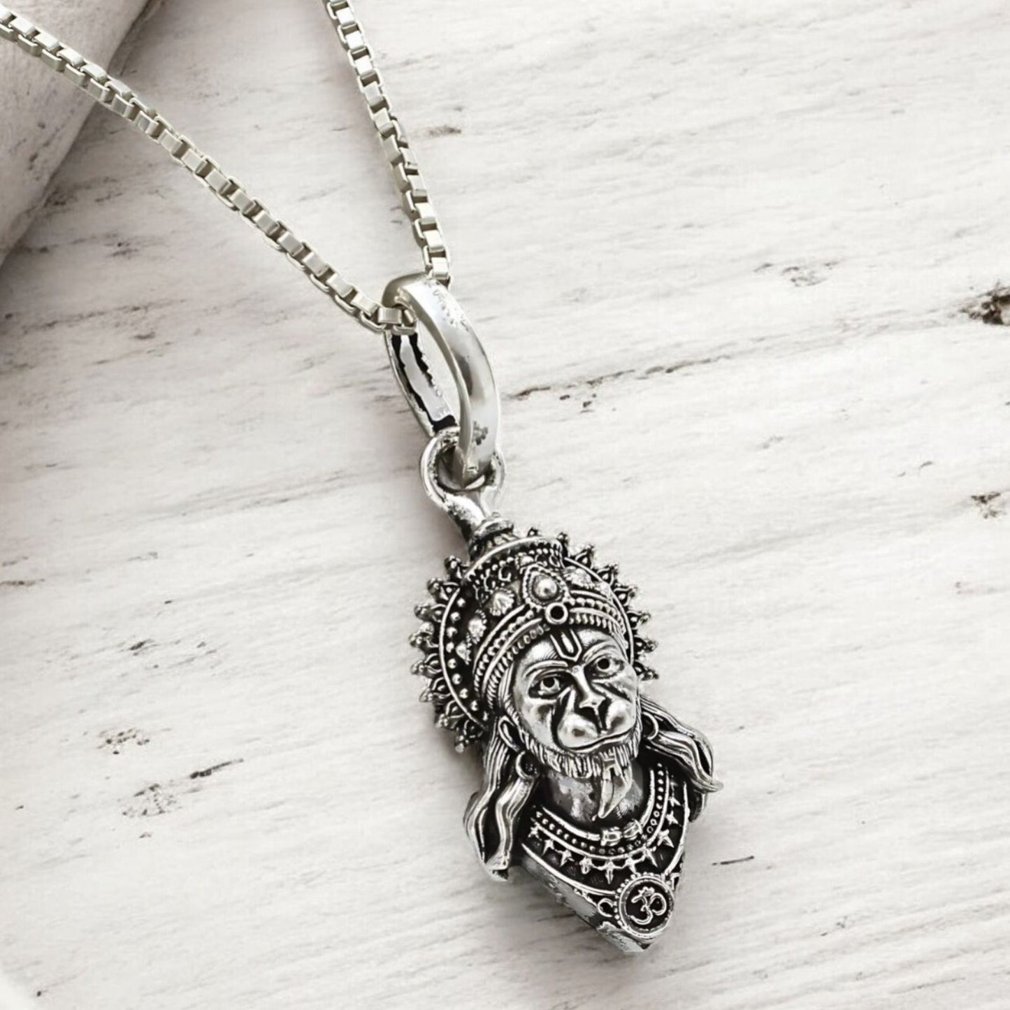 925 Real Sterling Silver Lord Hanuman Divine Pendant