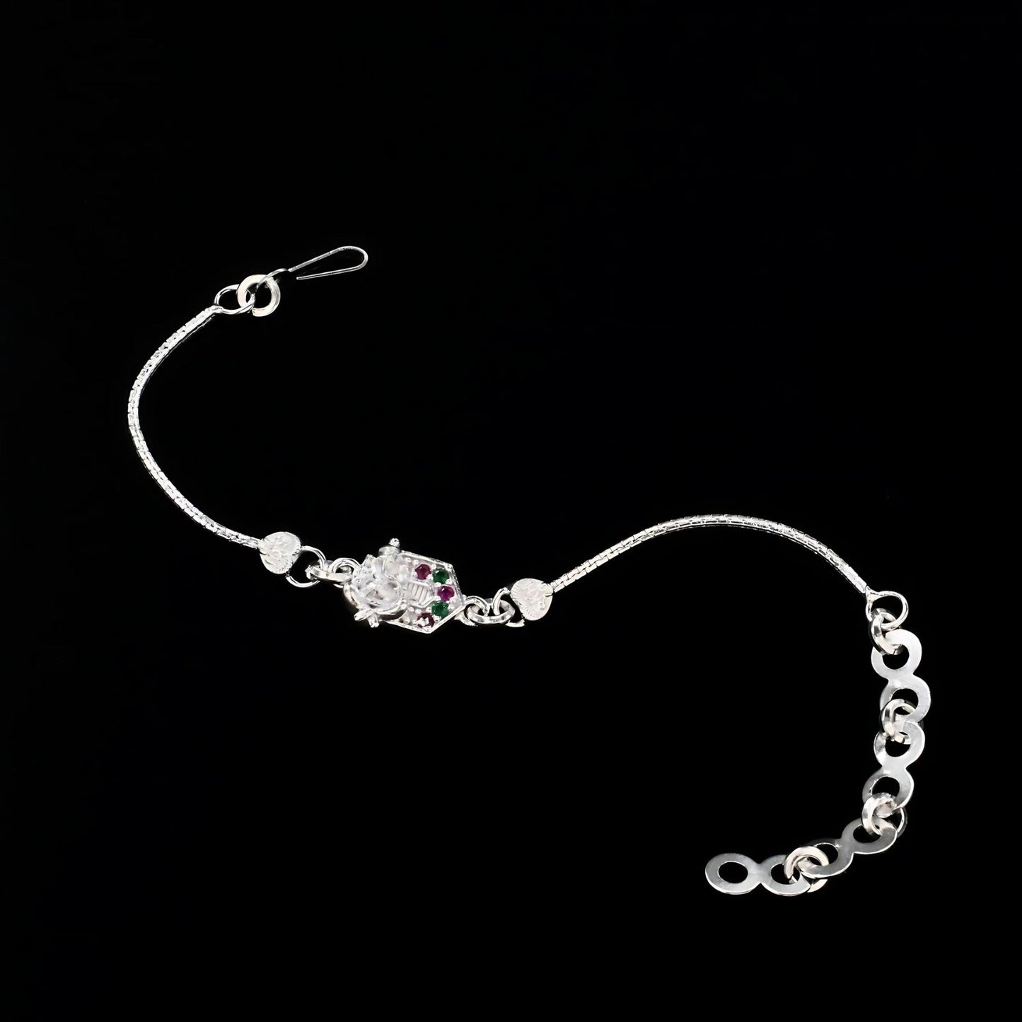 Real Silver Bracelet CZ Ganesha Rakhi 6"