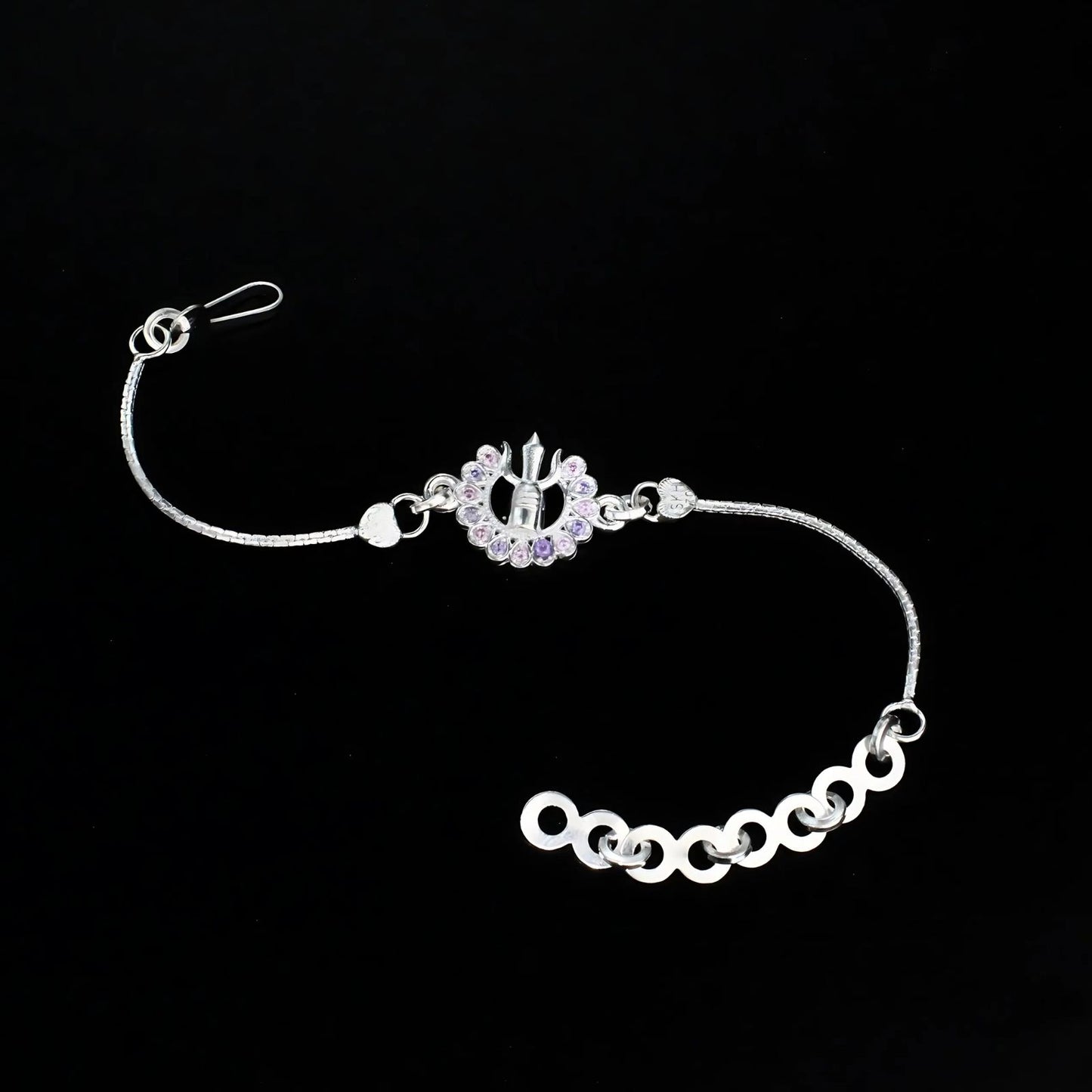 Real Silver Bracelet CZ religious design Rakhi 6"