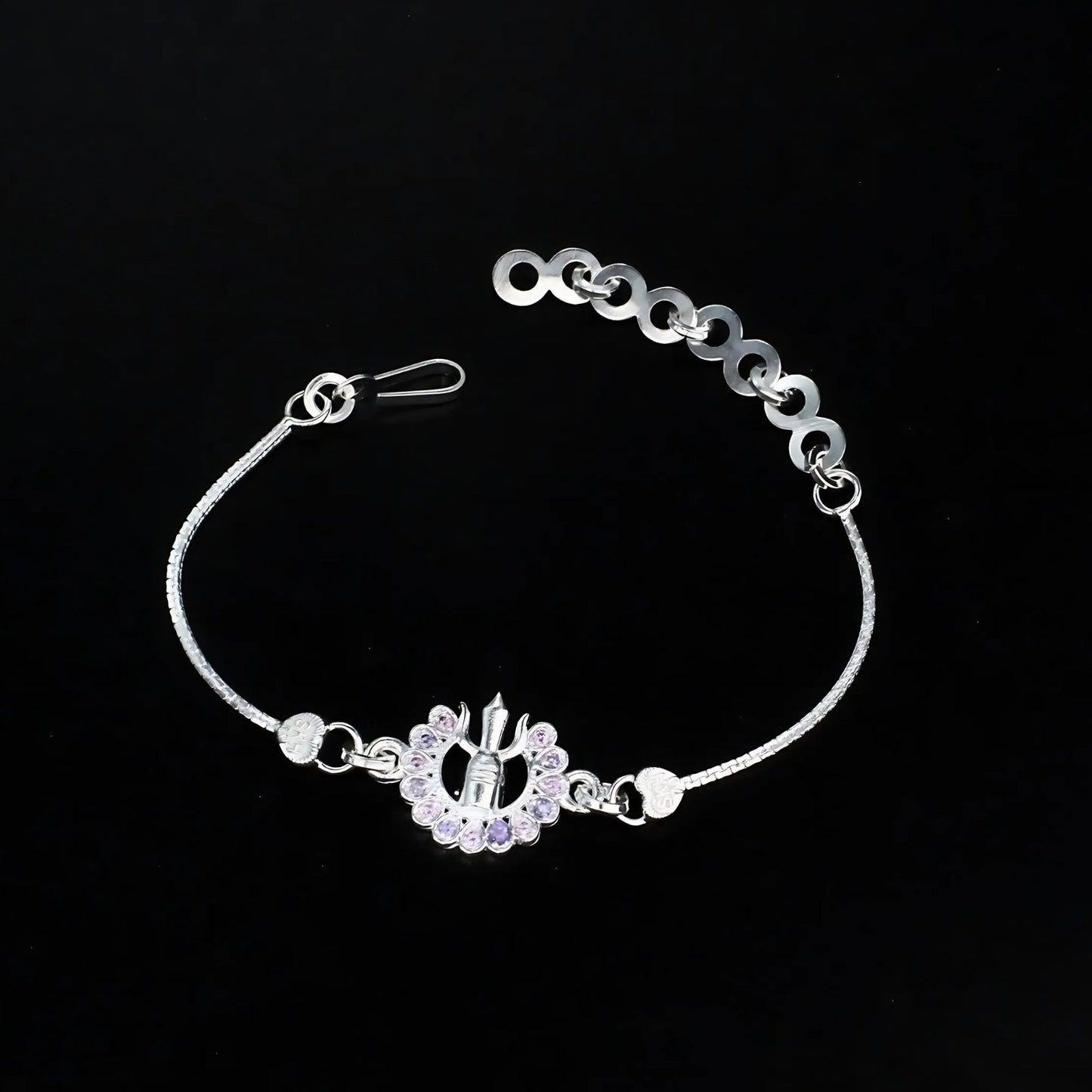 Real Silver Bracelet CZ religious design Rakhi 6"