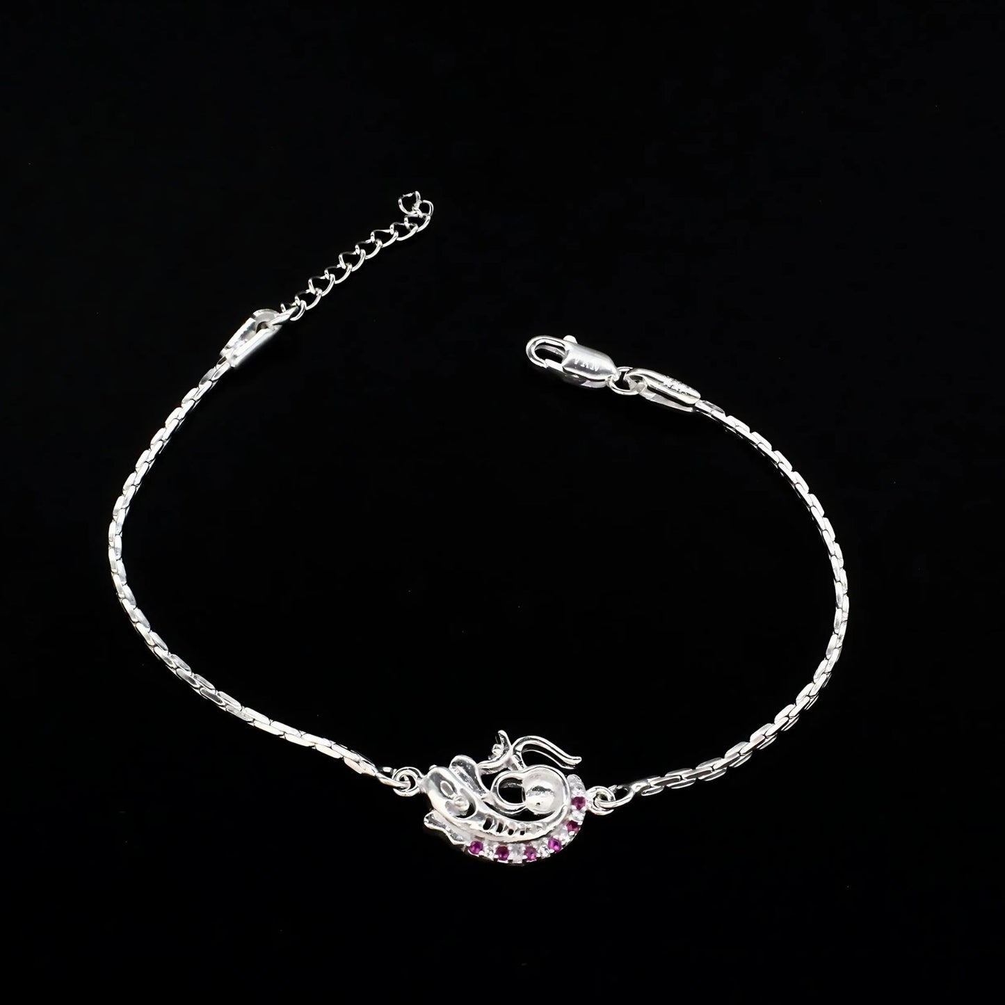 Real Silver Bracelet Pink CZ Om Rakhi 6"
