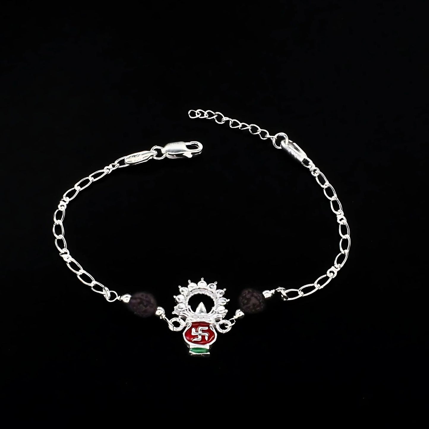 Real Silver Bracelet Rudraksha designer Rakhi 7.7"