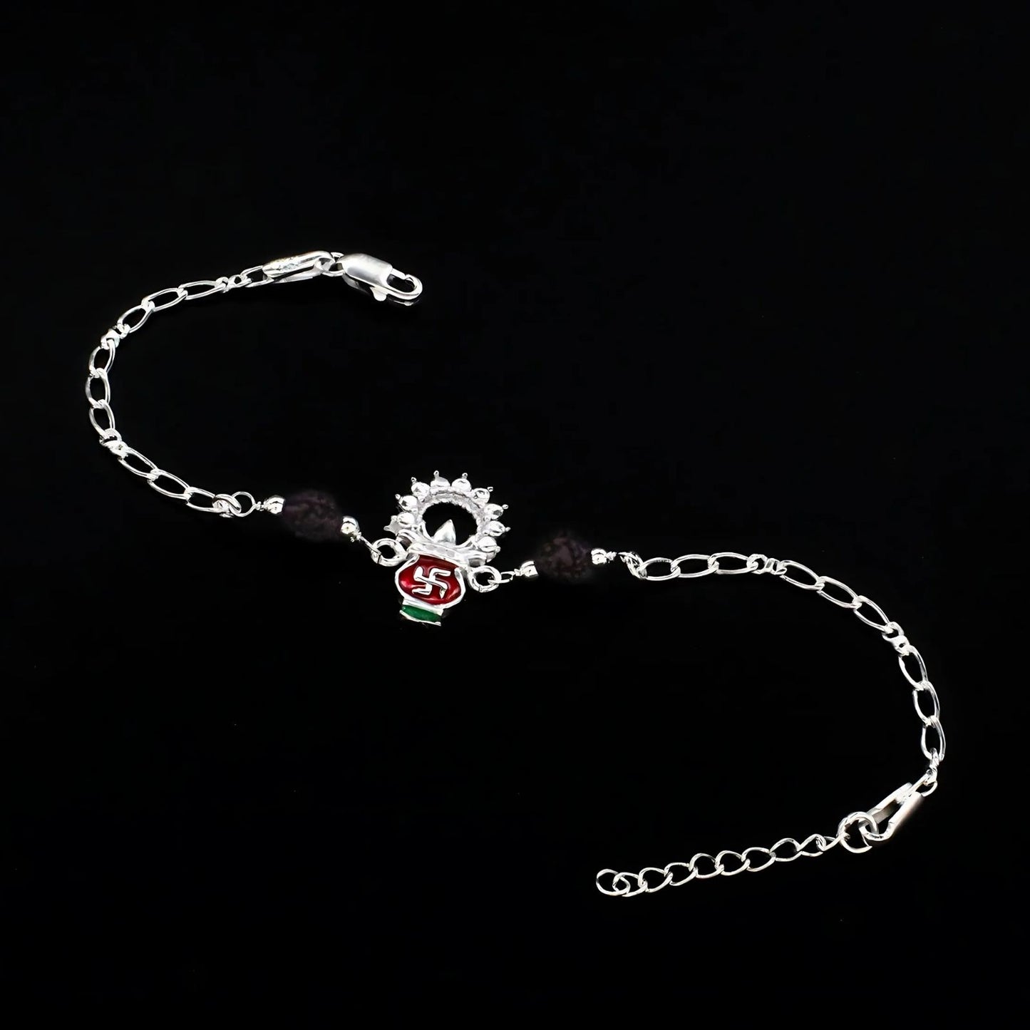 Real Silver Bracelet Rudraksha designer Rakhi 7.7"