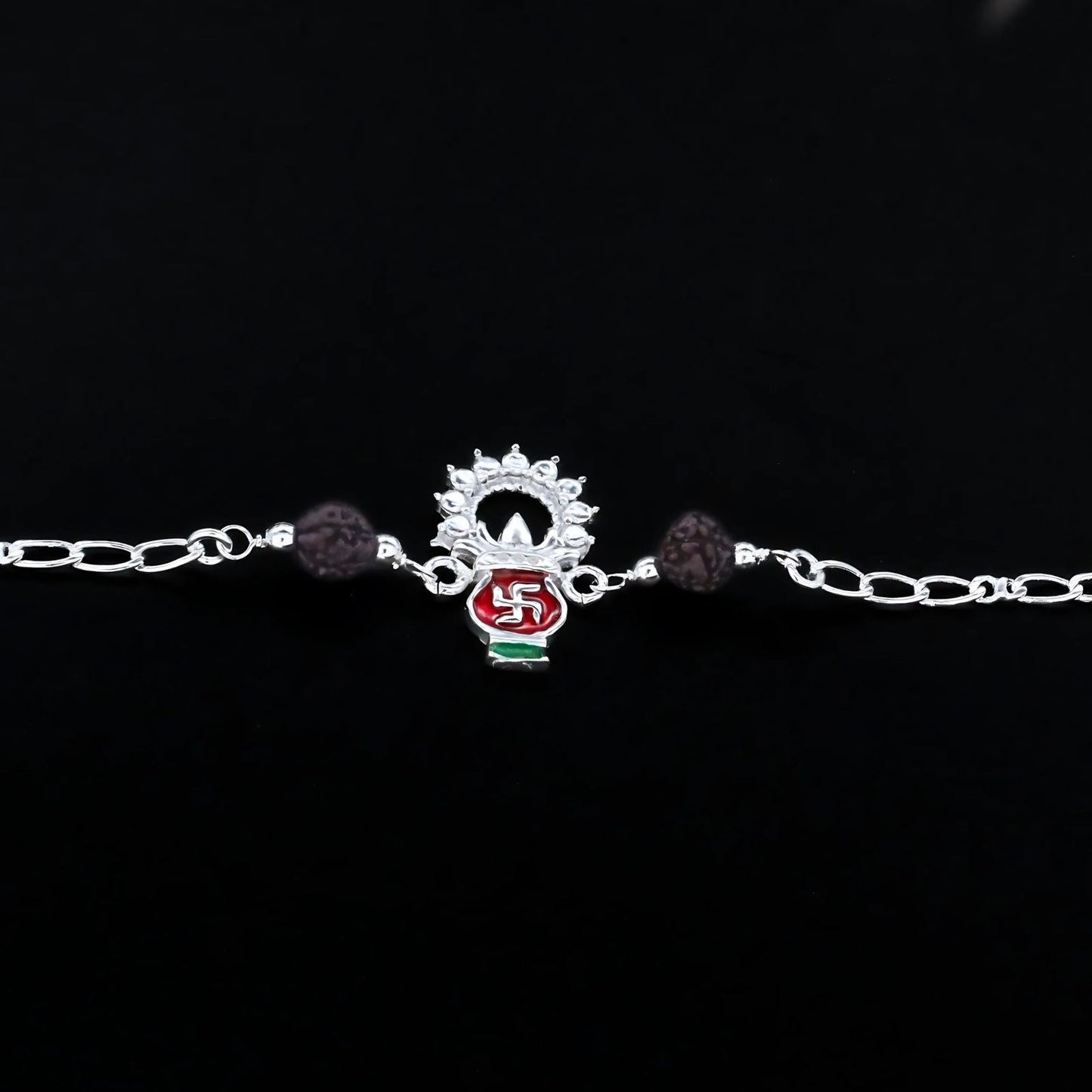 Real Silver Bracelet Rudraksha designer Rakhi 7.7"