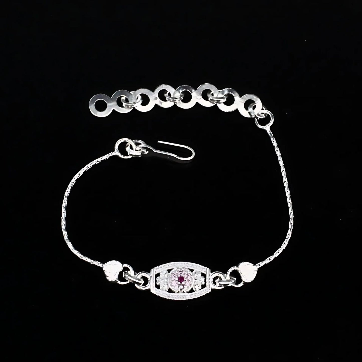 Real Silver Bracelet Pink CZ fabulous Rakhi 6"