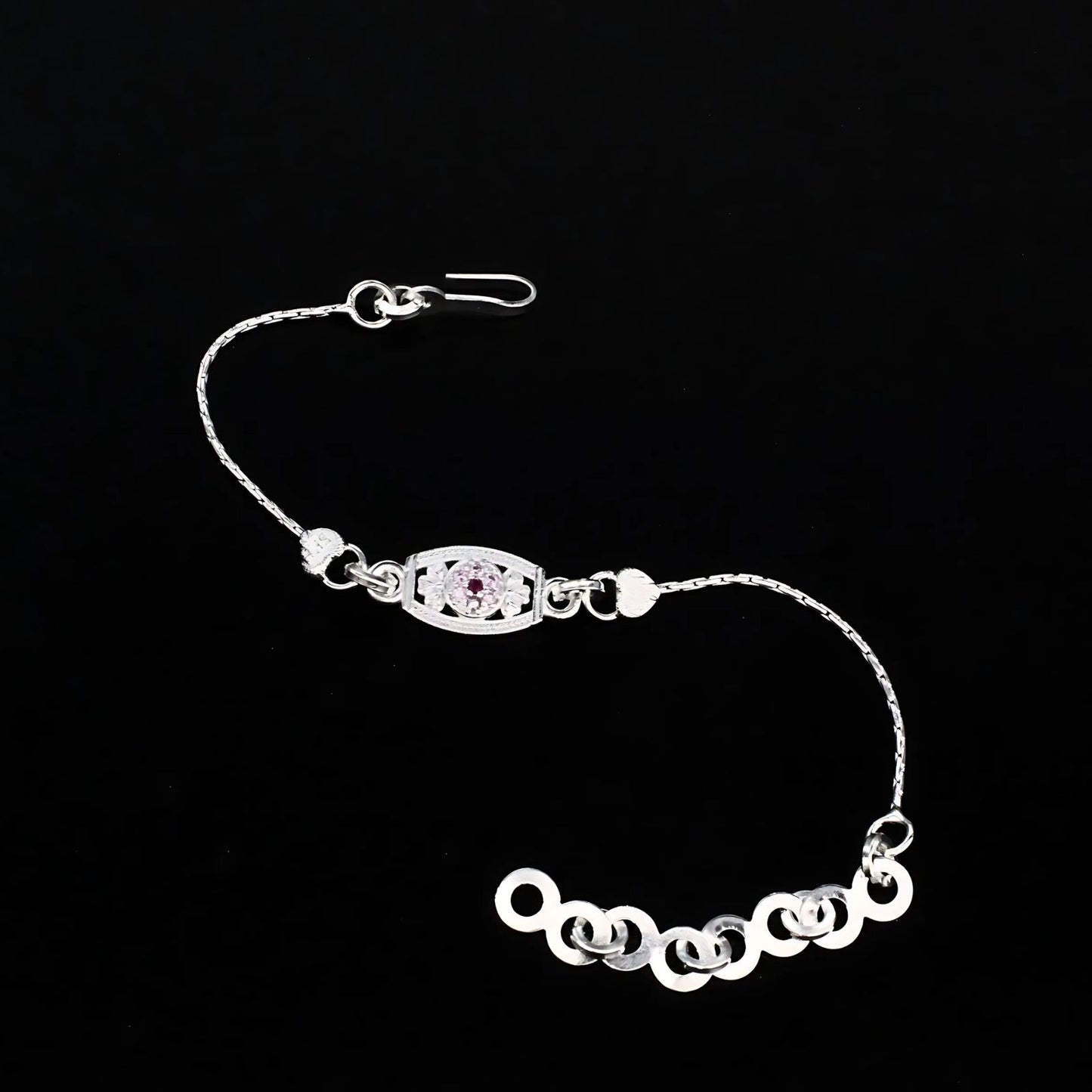 Real Silver Bracelet Pink CZ fabulous Rakhi 6"