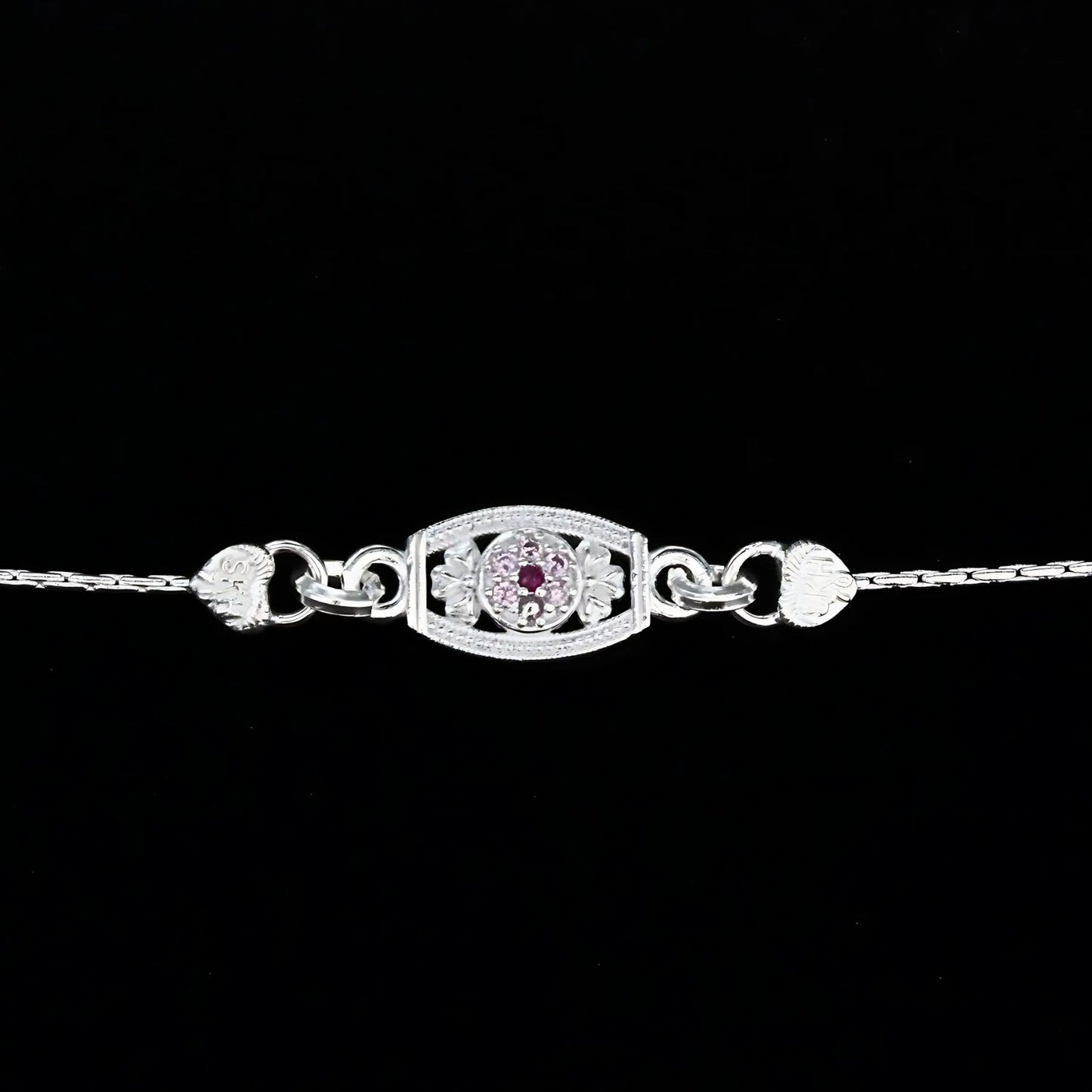 Real Silver Bracelet Pink CZ fabulous Rakhi 6"