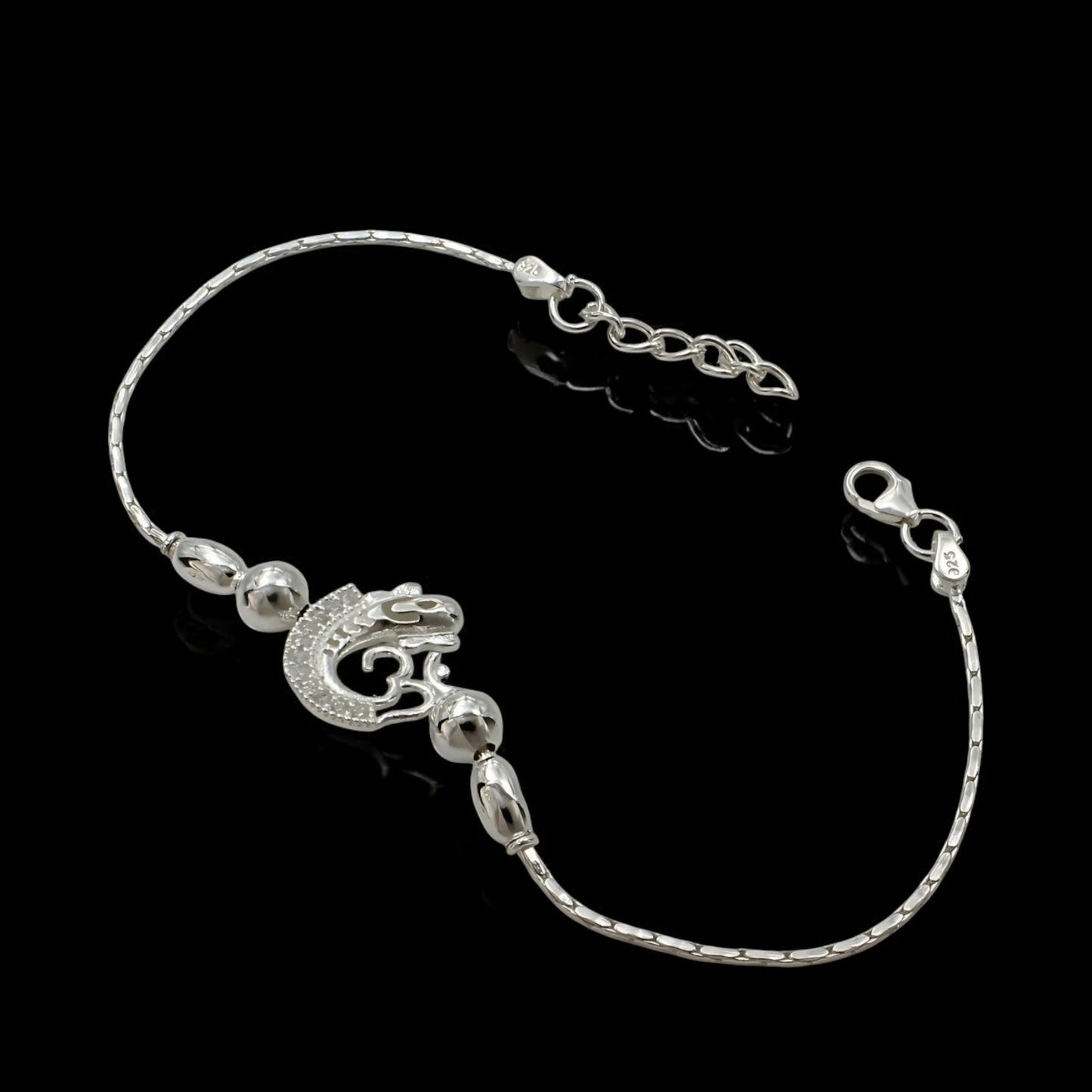 925 Real Sterling Silver Bracelet cz Om Rakhi 7.5"