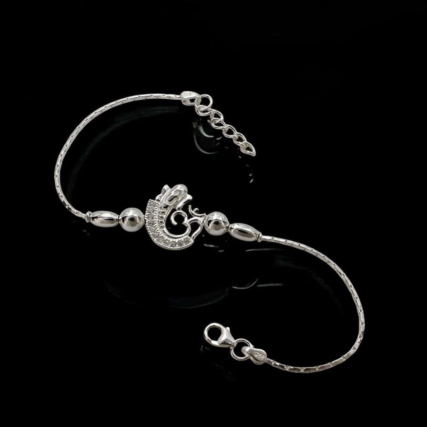 925 Real Sterling Silver Bracelet cz Om Rakhi 7.5"