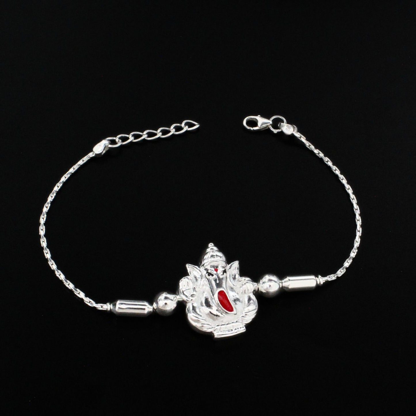 925 Real Sterling Silver Bracelet Ganesha Rakhi 7.5"