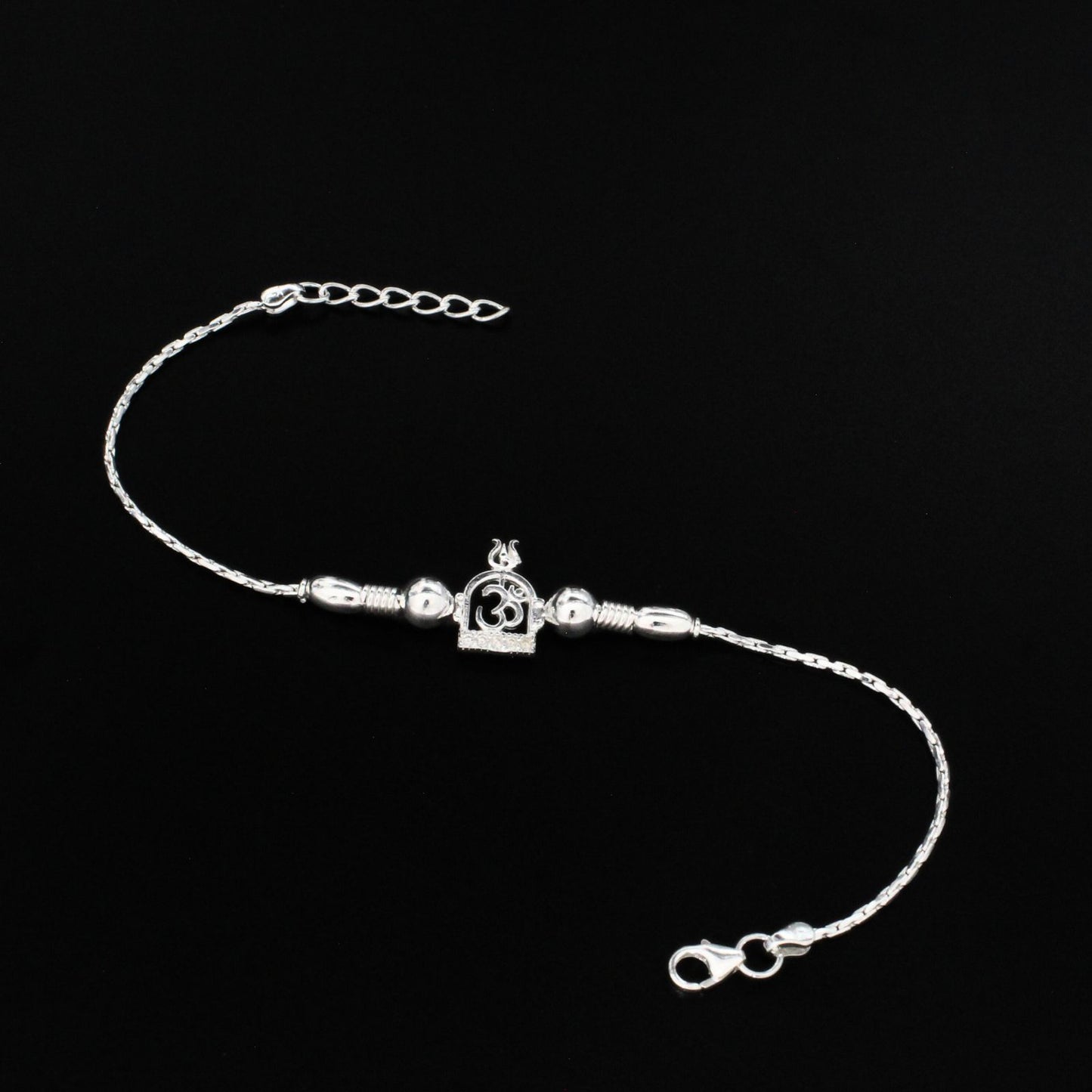 925 Real Silver Bracelet White cz Om design Rakhi 7.5"