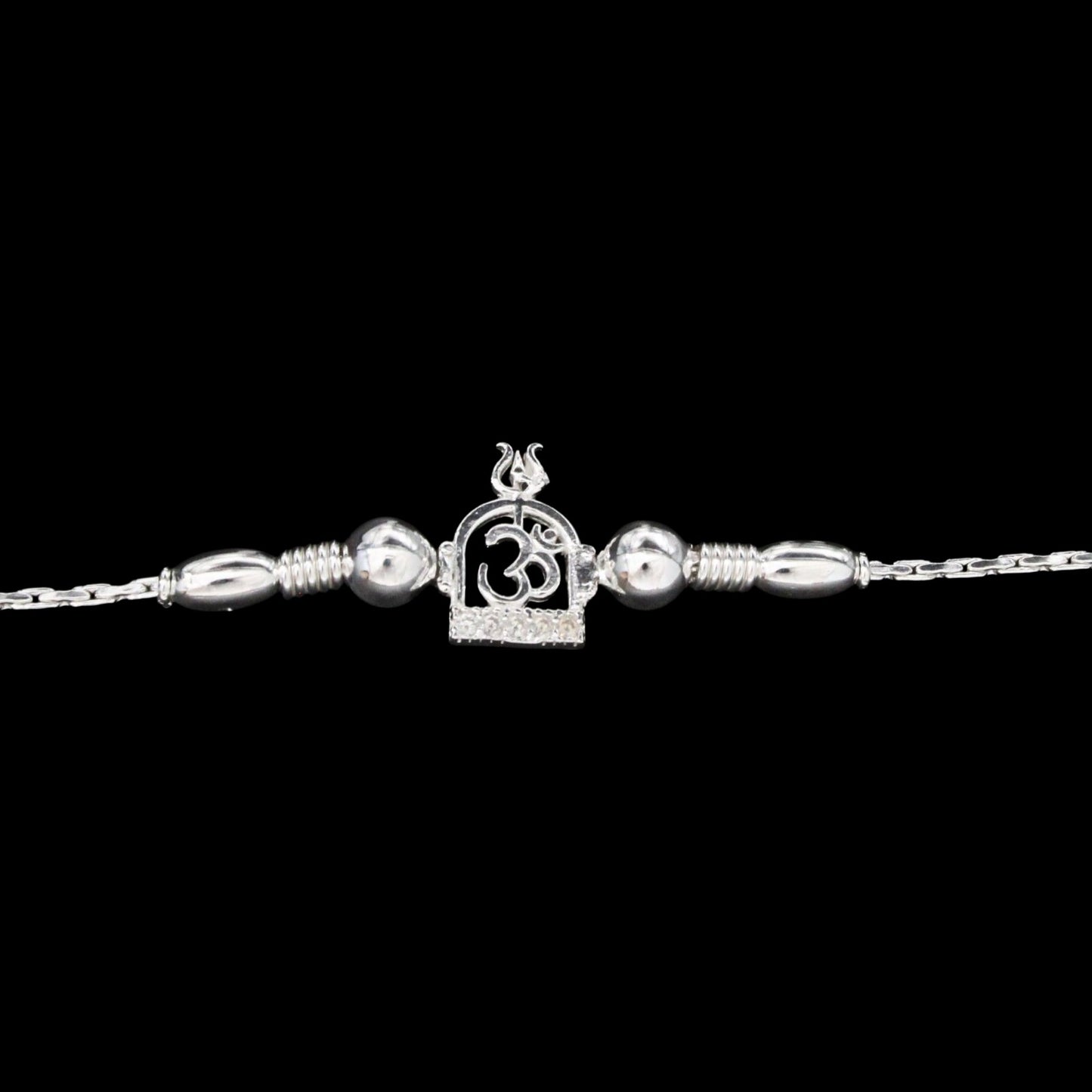 925 Real Silver Bracelet White cz Om design Rakhi 7.5"