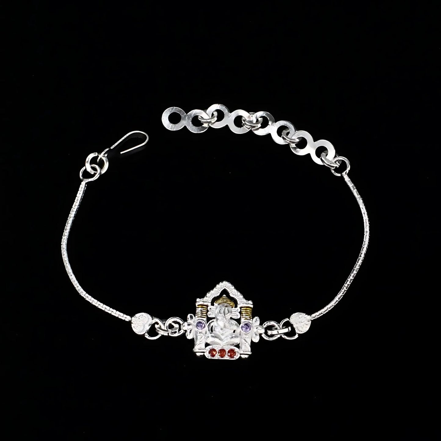 Real Silver Bracelet handmade CZ Ganesh Rakhi 6.3"