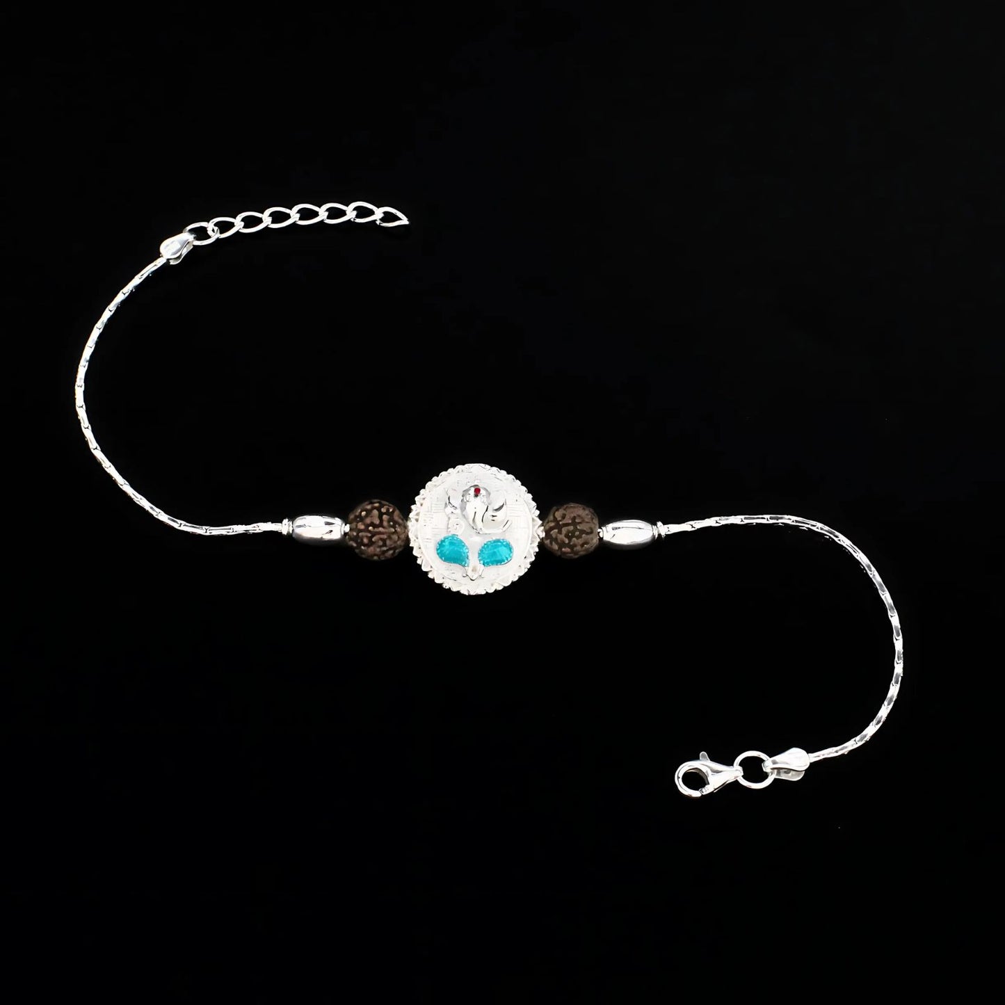 925 Real Sterling Silver Bracelet Ganesha Rakhi 7.5"