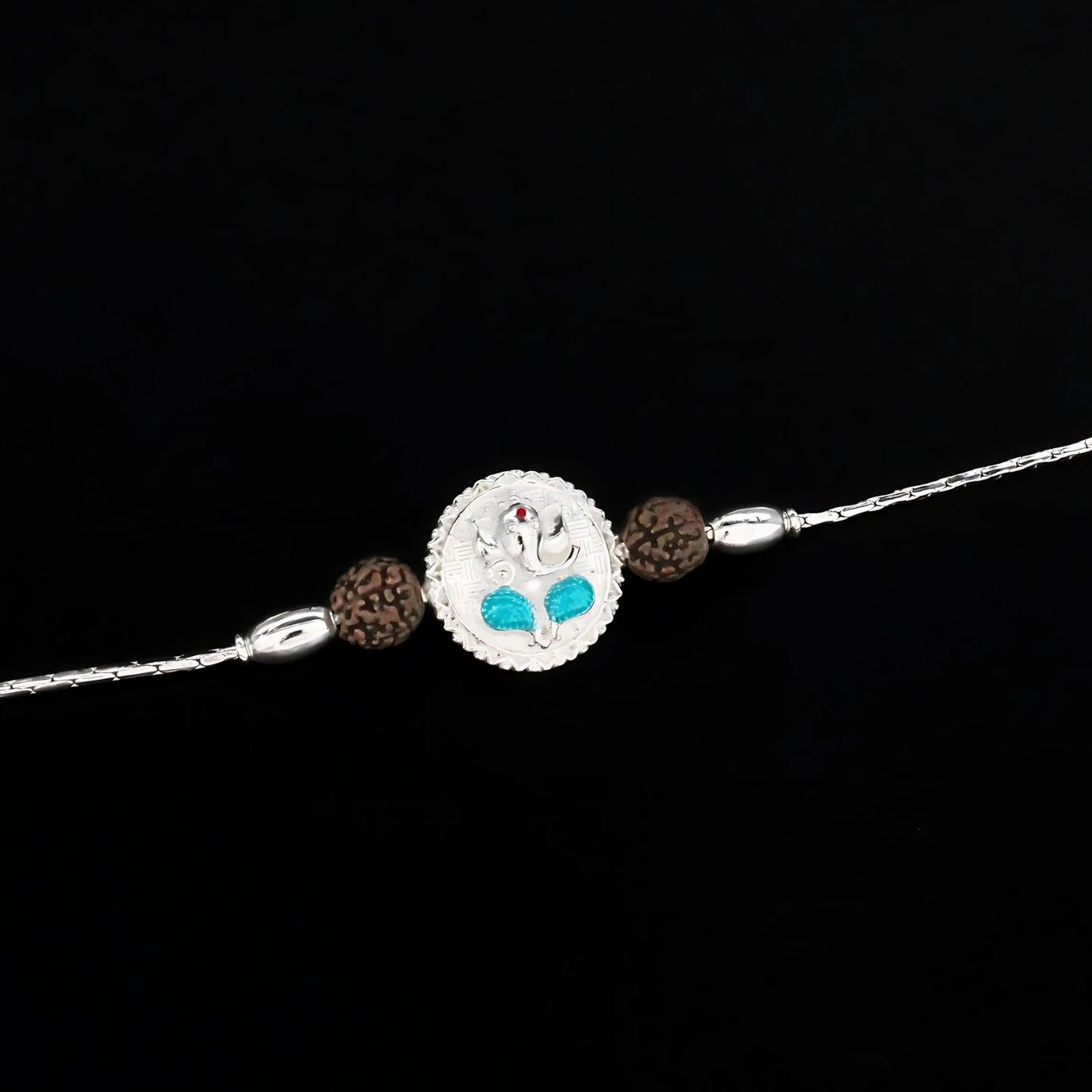 925 Real Sterling Silver Bracelet Ganesha Rakhi 7.5"