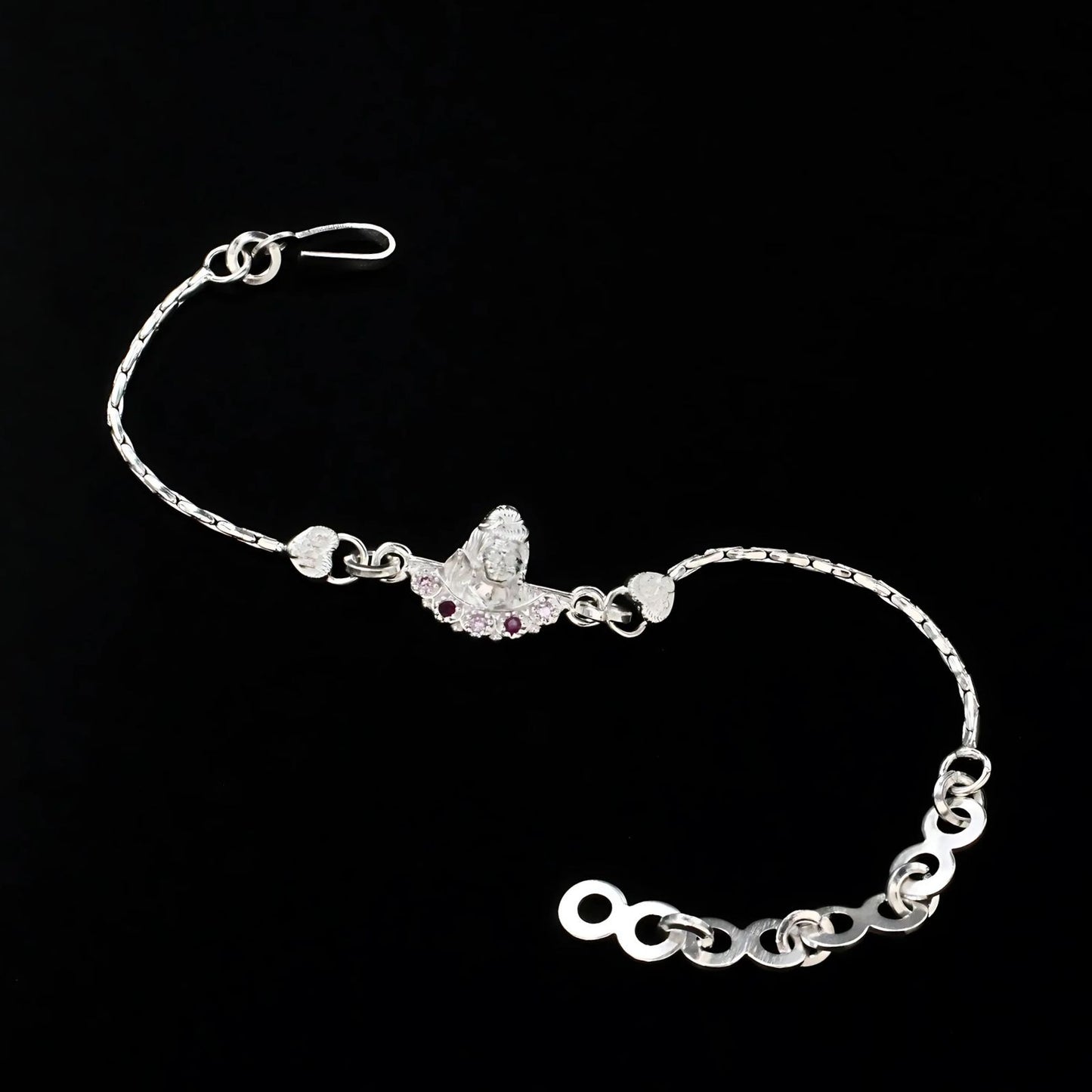 Real Silver Bracelet Pink CZ Shiv Rakhi 6"