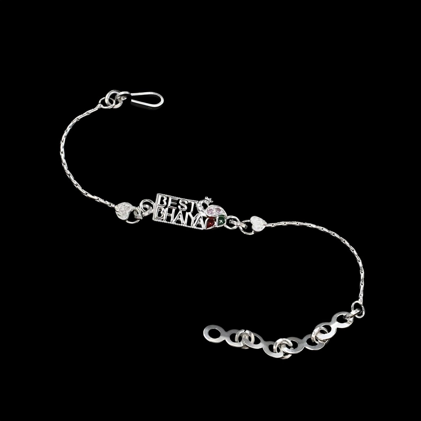 Real Silver Bracelet CZ Best Bhaiya Peacock Rakhi 6.2"