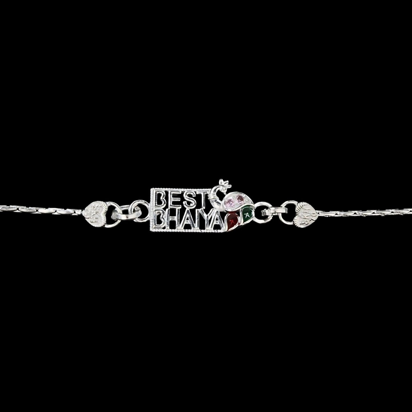 Real Silver Bracelet CZ Best Bhaiya Peacock Rakhi 6.2"