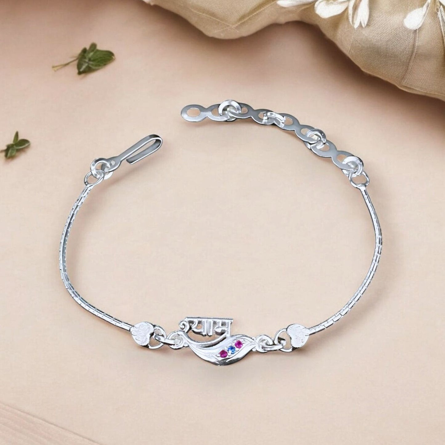 Real Silver Bracelet amazing CZ श्याम Rakhi 6"