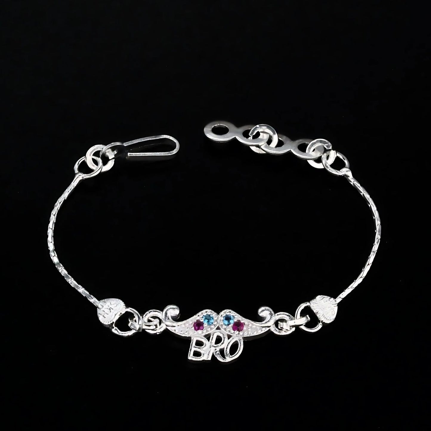 Real Silver Bracelet Excellent CZ Kids Bro Moustache Rakhi 5"