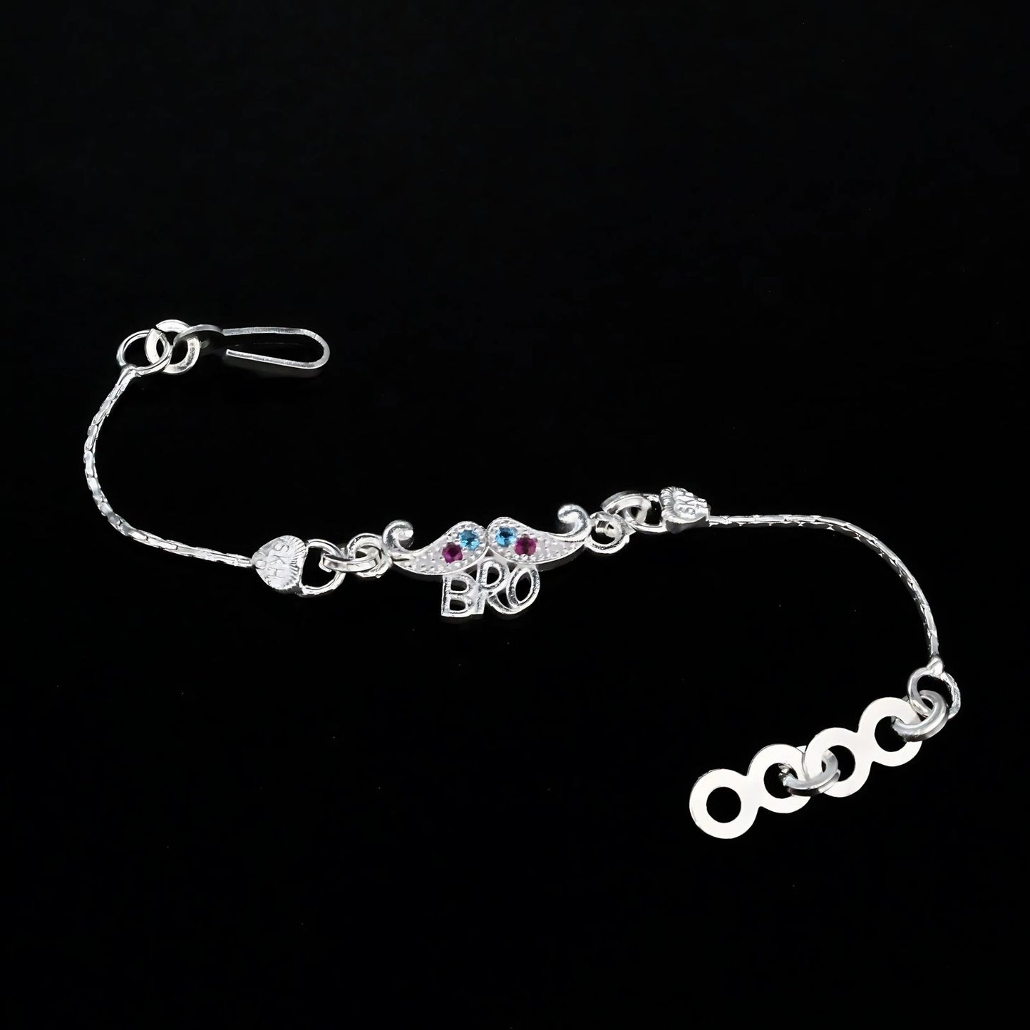Real Silver Bracelet Excellent CZ Kids Bro Moustache Rakhi 5"