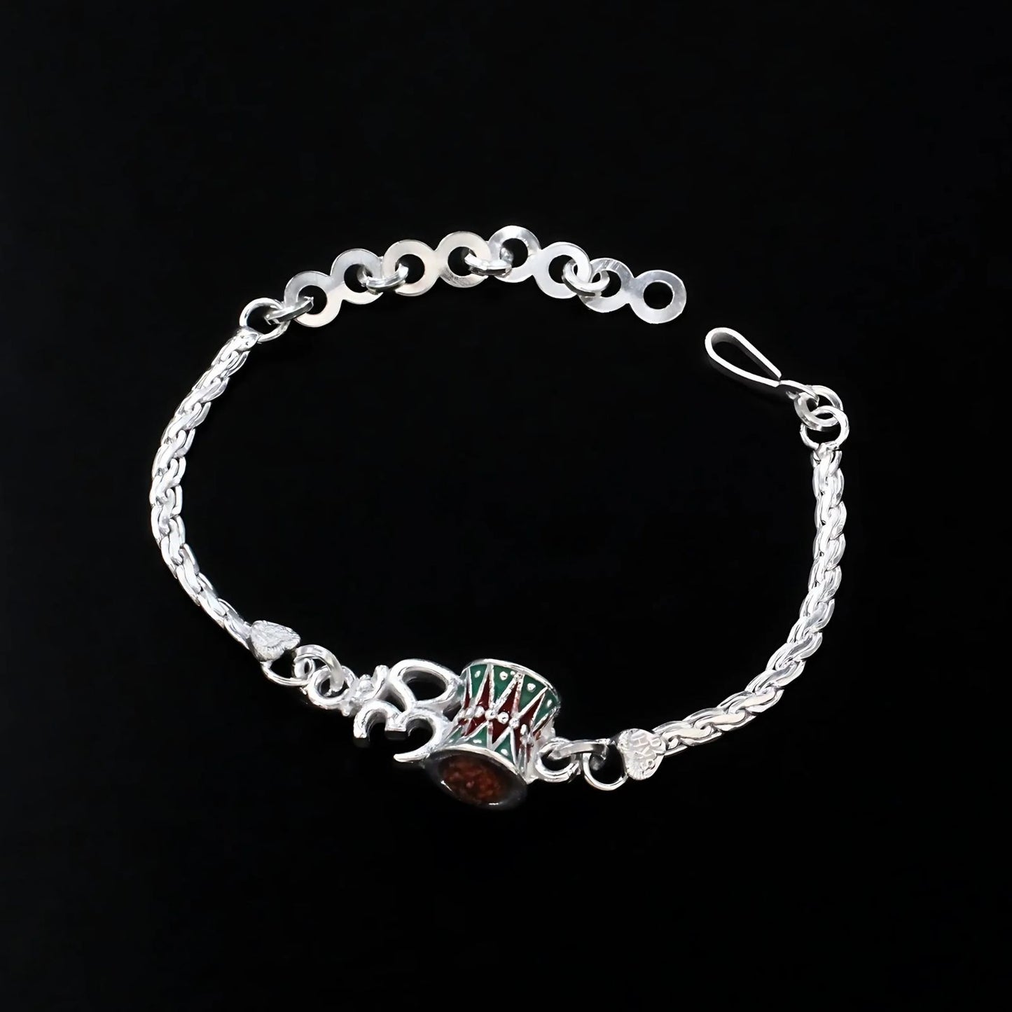 Real Silver Bracelet Om Rudraksha Rakhi 6.2"