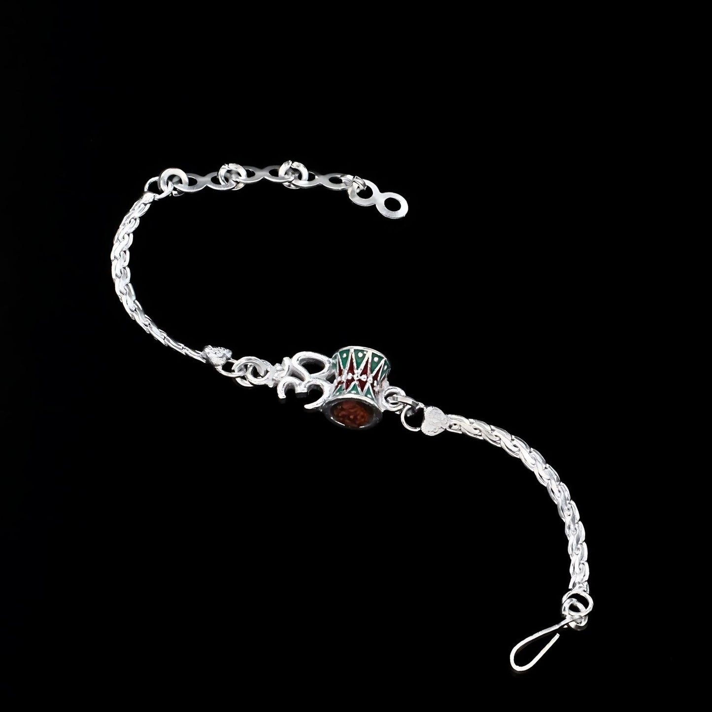 Real Silver Bracelet Om Rudraksha Rakhi 6.2"