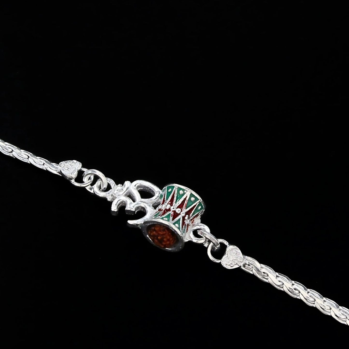Real Silver Bracelet Om Rudraksha Rakhi 6.2"