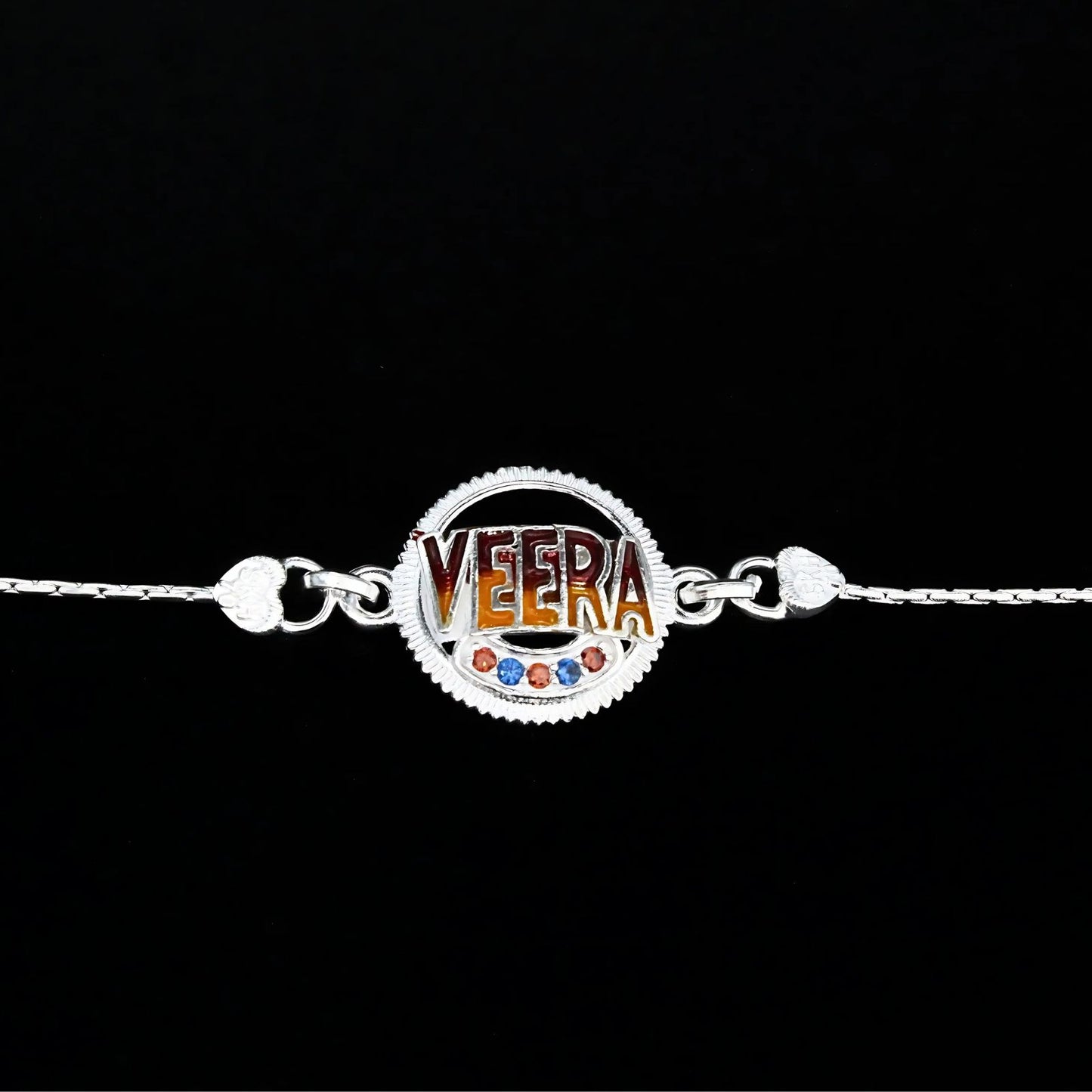 Trendy Real Silver CZ Bracelet Veera Rakhi 6"